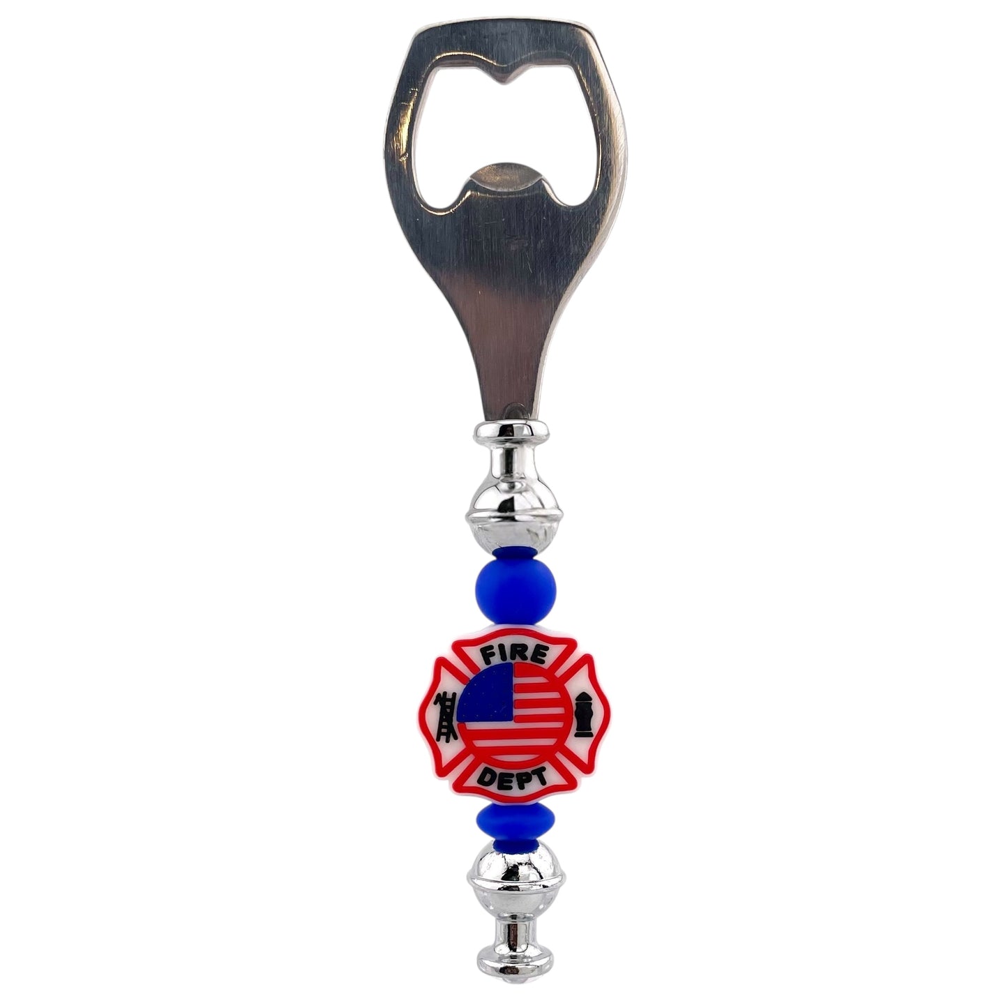 Fire Dept Beaded Bottle Opener – Red, White & Blue Hero Tribute