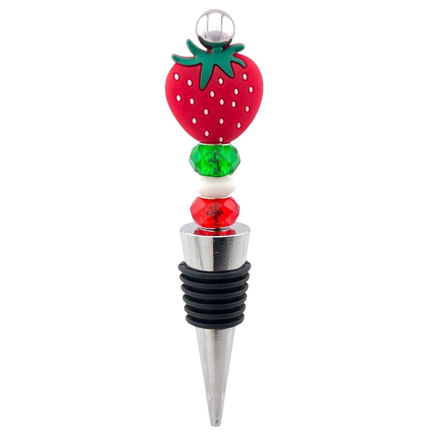 Strawberry Beaded Wine Stopper – Festive Fruit Bottle Topper Gift