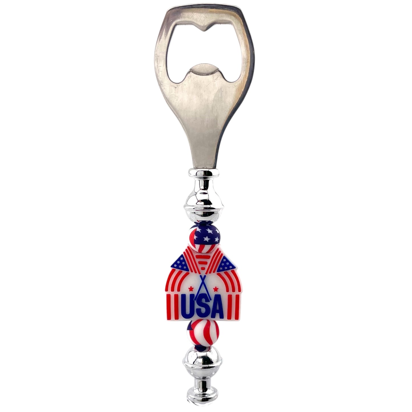 Patriotic USA Beaded Bottle Opener – Red, White & Blue