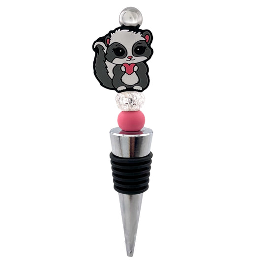 Adorable Skunk Beaded Wine Stopper – Woodland Animal Bottle Topper Gift