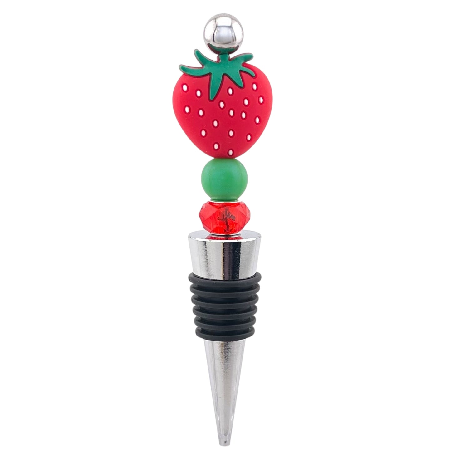 Strawberry Beaded Wine Stopper – Berry Cute Kitchen Gift