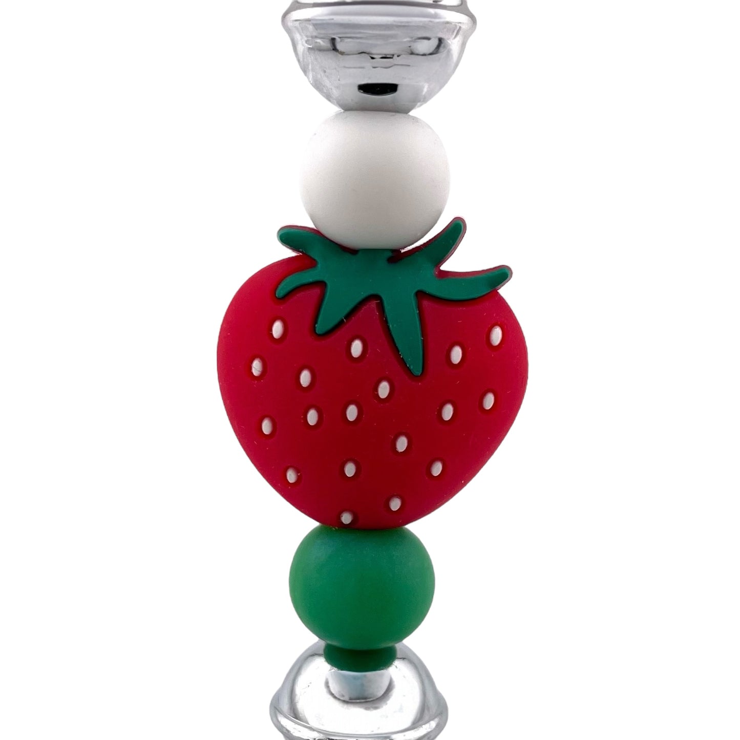 Strawberry Beaded Bottle Opener – Stainless Steel with Red, Green & White Beads | Fun Summer Gift or Kitchen Accessory