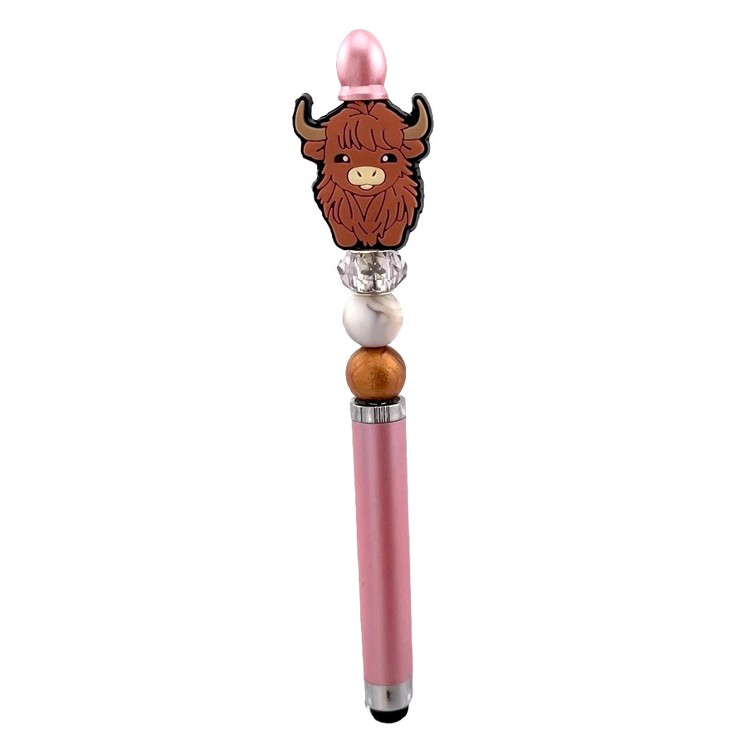 Highland Cow Stylus Pen – 2-in-1 Writing Tool with Vibrant Beaded Design