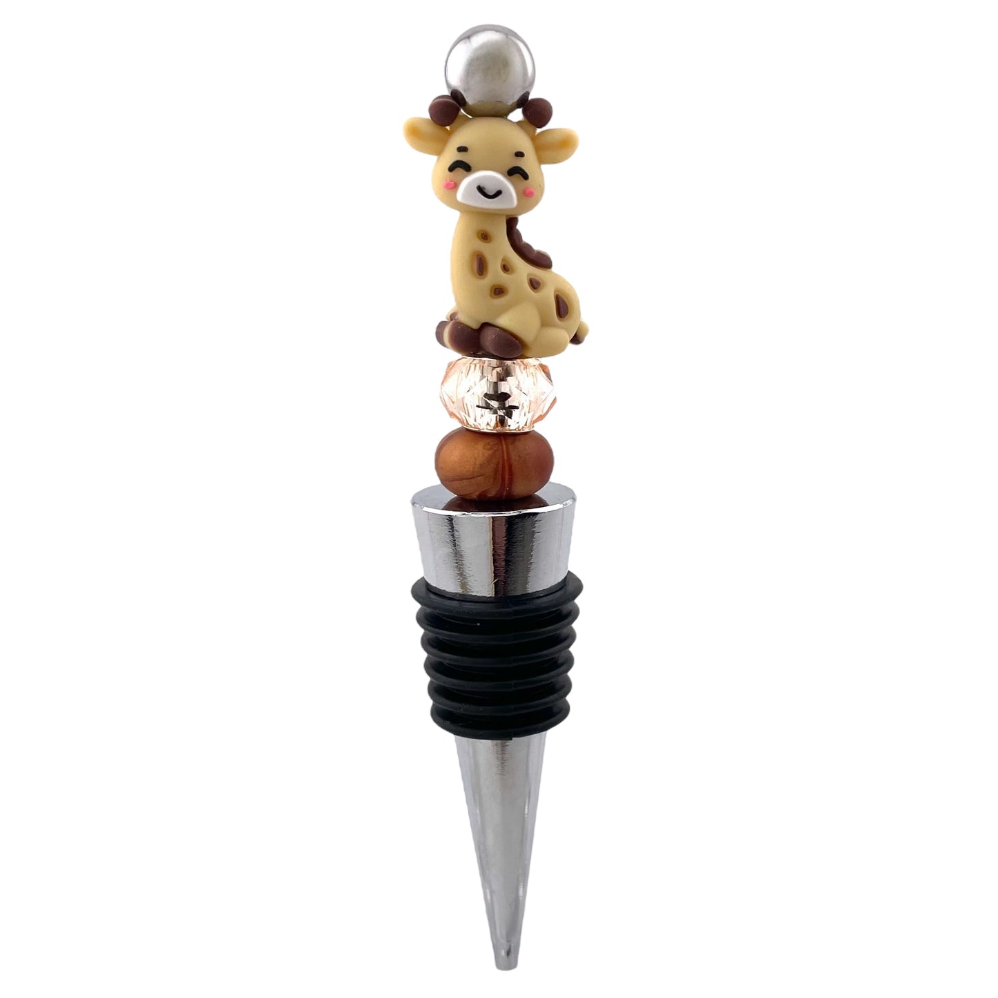 Cute Giraffe Beaded Wine Stopper – Handmade Safari Bottle Topper Gift