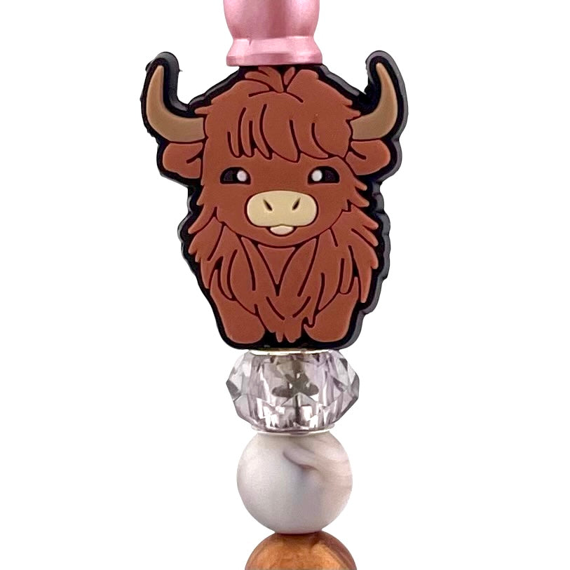 Highland Cow Stylus Pen – 2-in-1 Writing Tool with Vibrant Beaded Design