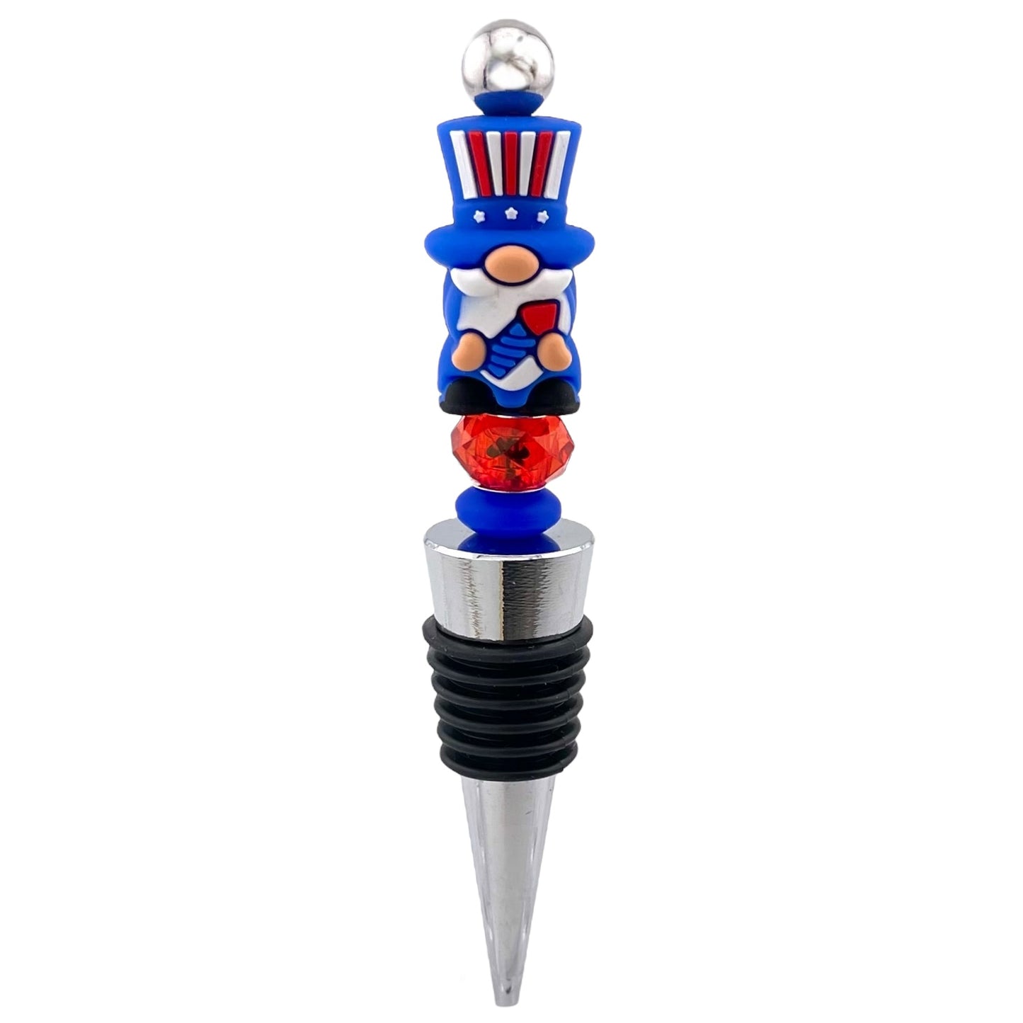 Patriotic Gnome Beaded Wine Stopper – 4th of July Bottle Topper Gift