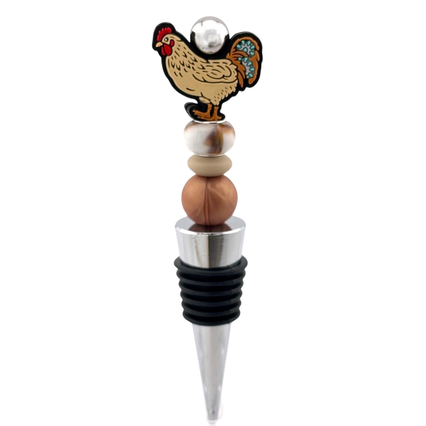 Farmhouse Chicken Beaded Wine Stopper – Country Kitchen Bottle Topper Gift
