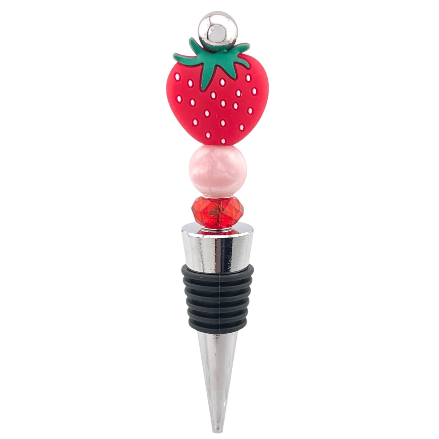 Strawberry & Pearl Beaded Wine Stopper – Sweet Summer Vibes