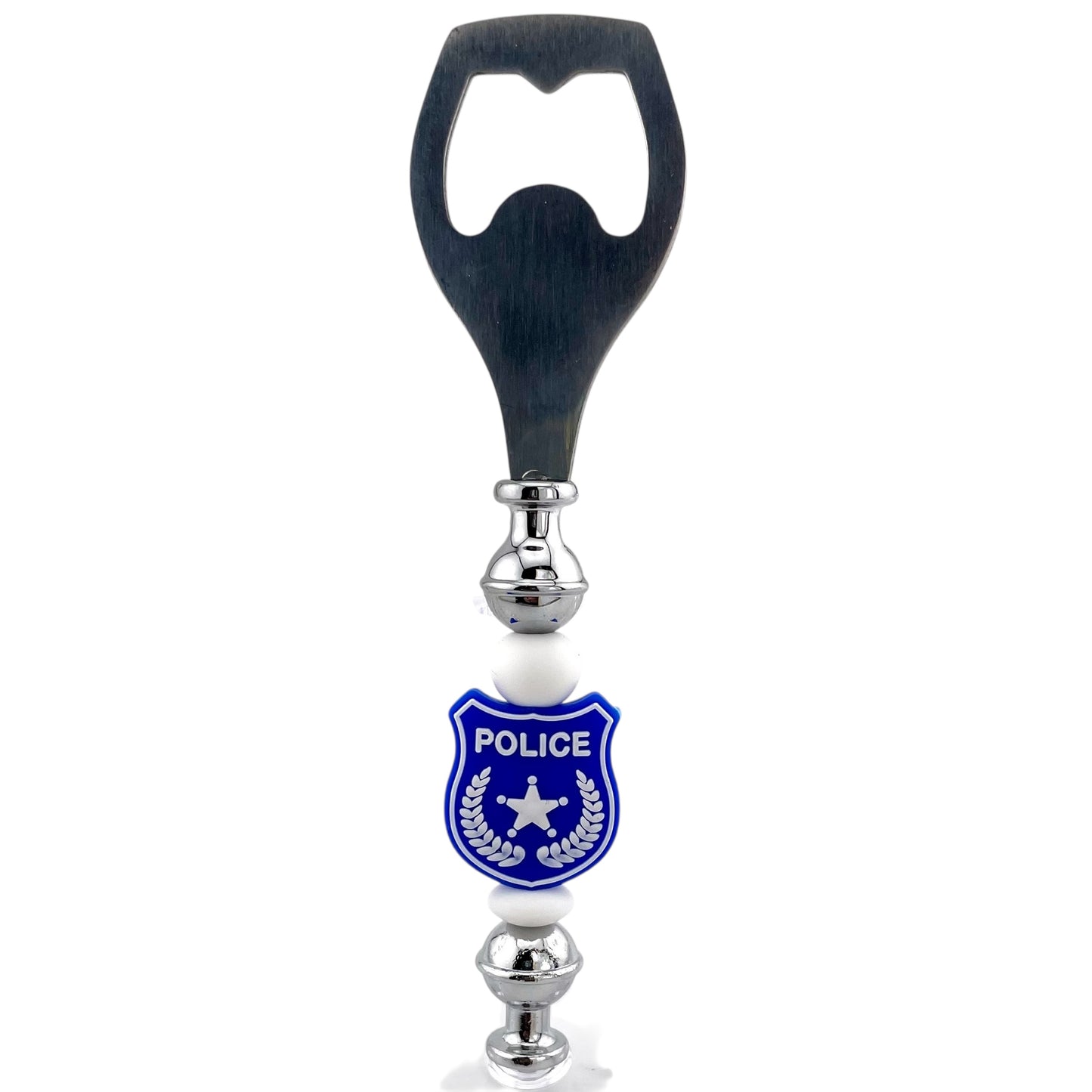 Police Badge Beaded Bottle Opener – Blue & Silver