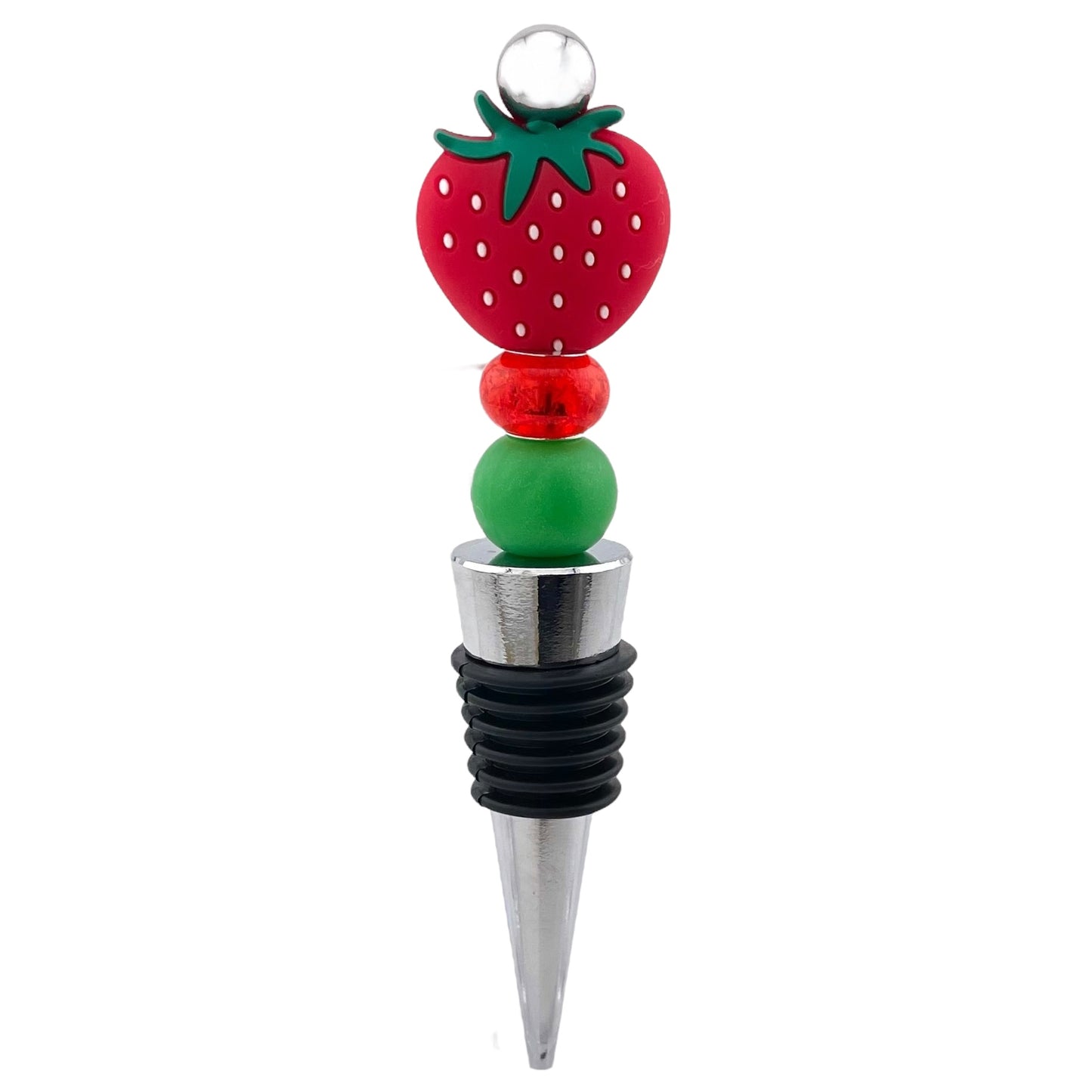 Strawberry Beaded Wine Stopper – Fruity Summer Bottle Topper Gift