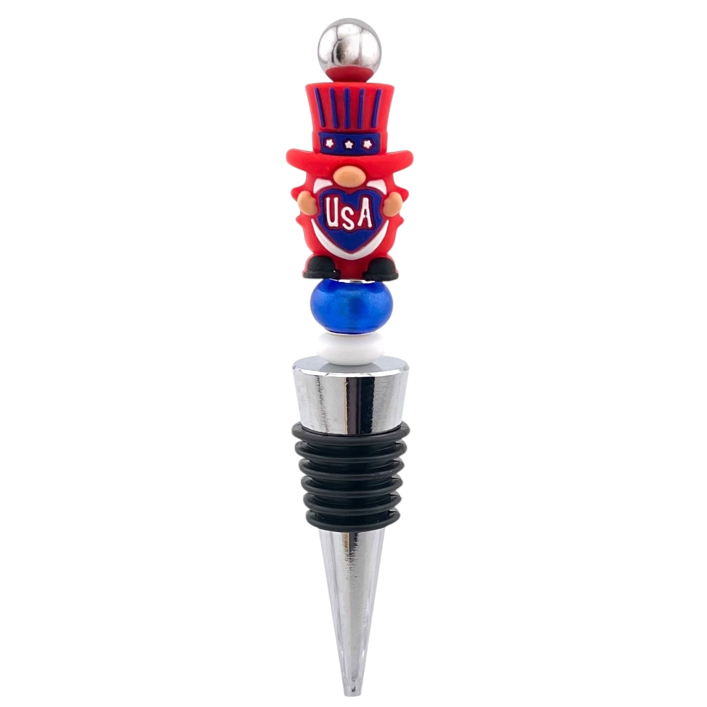 Patriotic Gnome Beaded Wine Stopper – Red, White & Blue Kitchen/Bar Accessories
