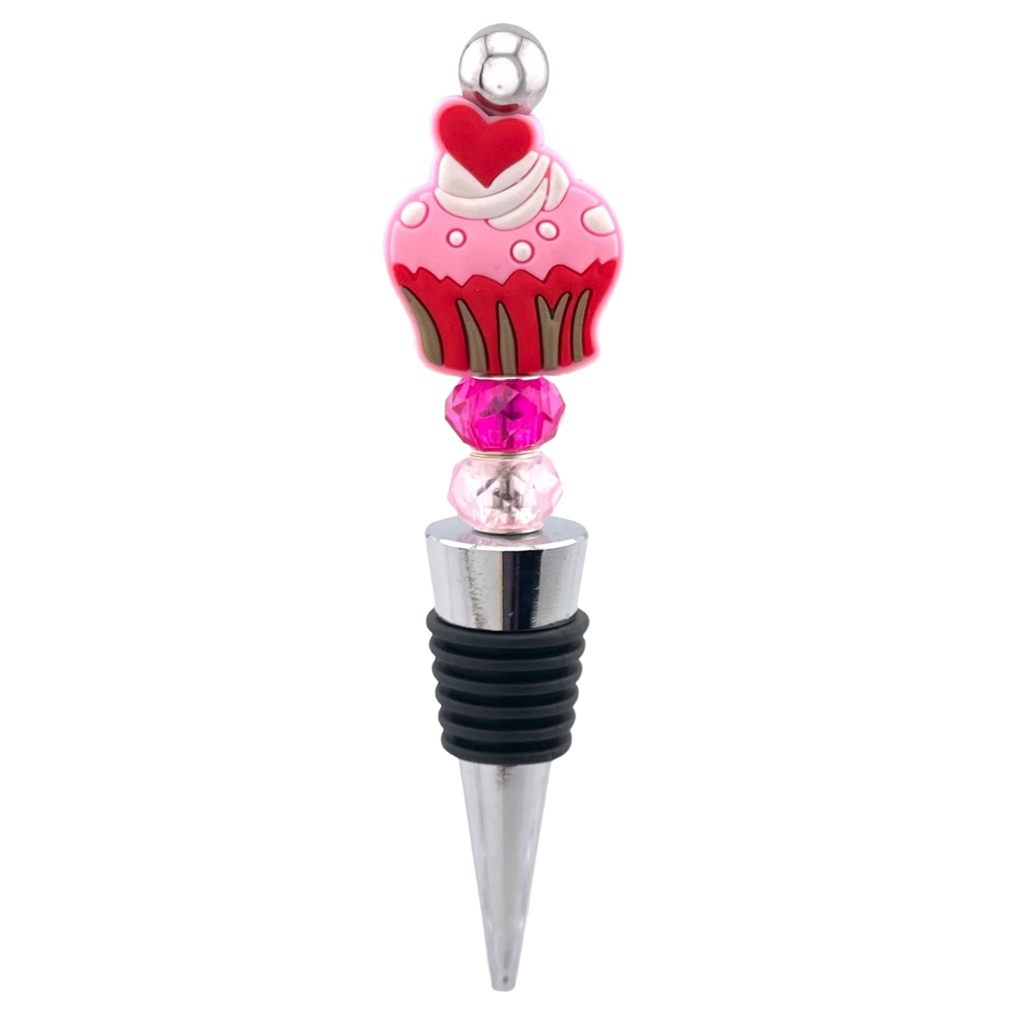 Pink Cupcake Beaded Wine Stopper – Sweet Treat for Wine Lovers