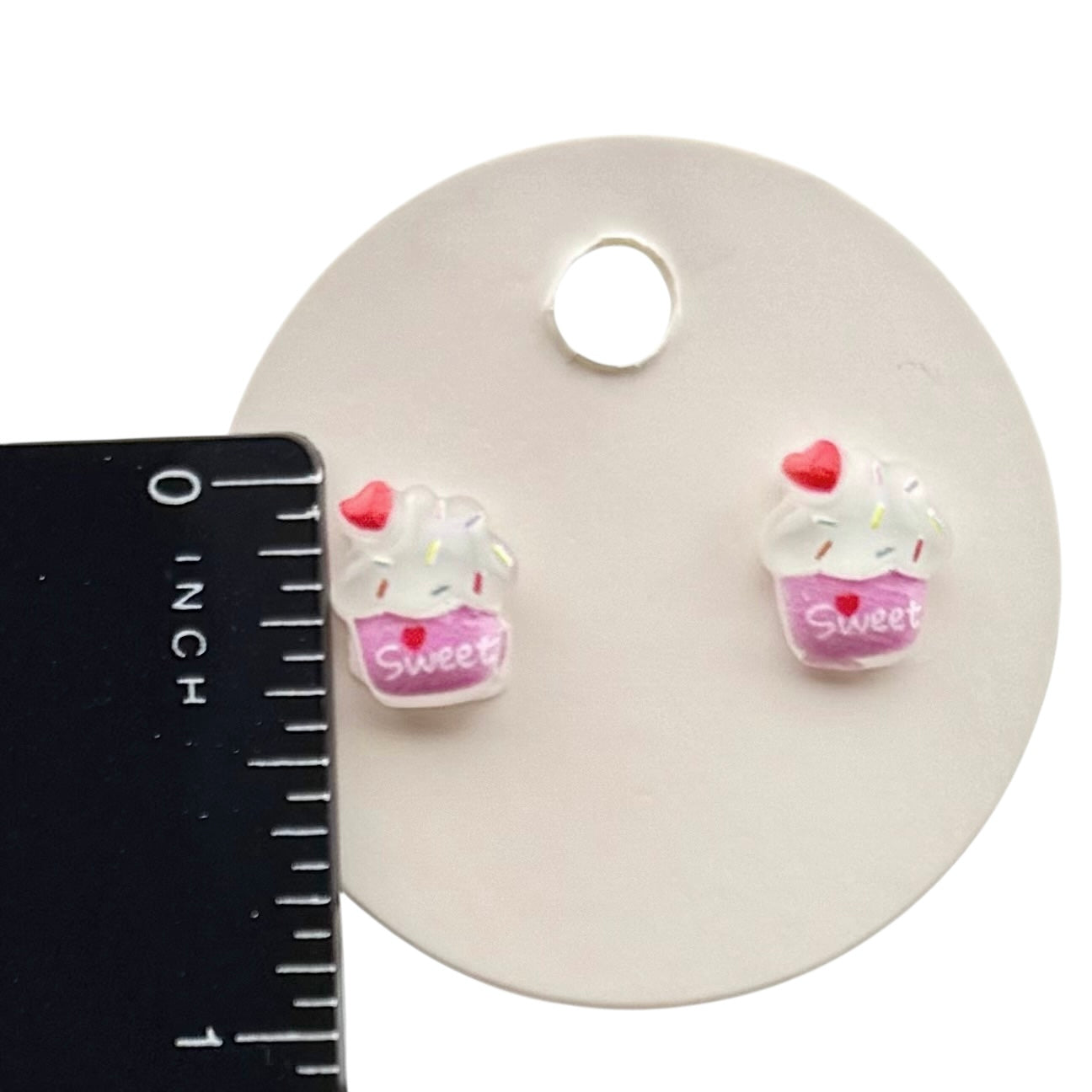 Cupcake Stud Earrings – Sweet Dessert Earrings with Sprinkles, Kawaii Acrylic Jewelry