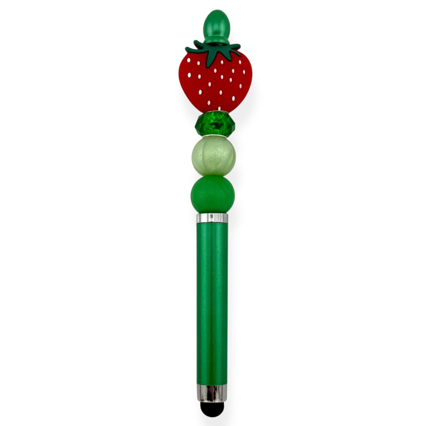 Strawberry Stylus Pen with Green Beads | Touchscreen Pen with Beaded Topper