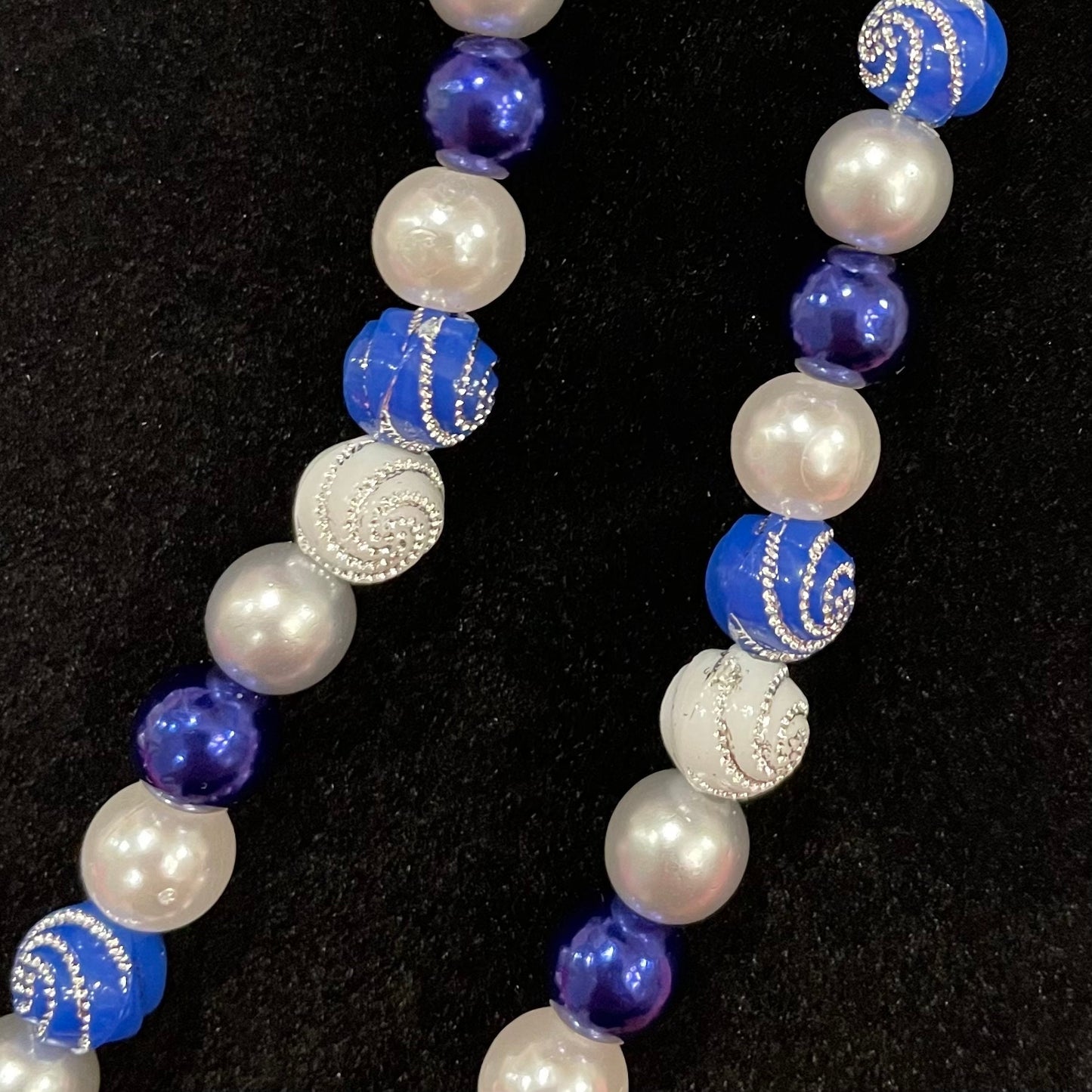 Dark Blue Watch Necklace Pendant Compatible With Apple Watch Made With Imitation Pearls, Acrylic, and Rhinestone Beads