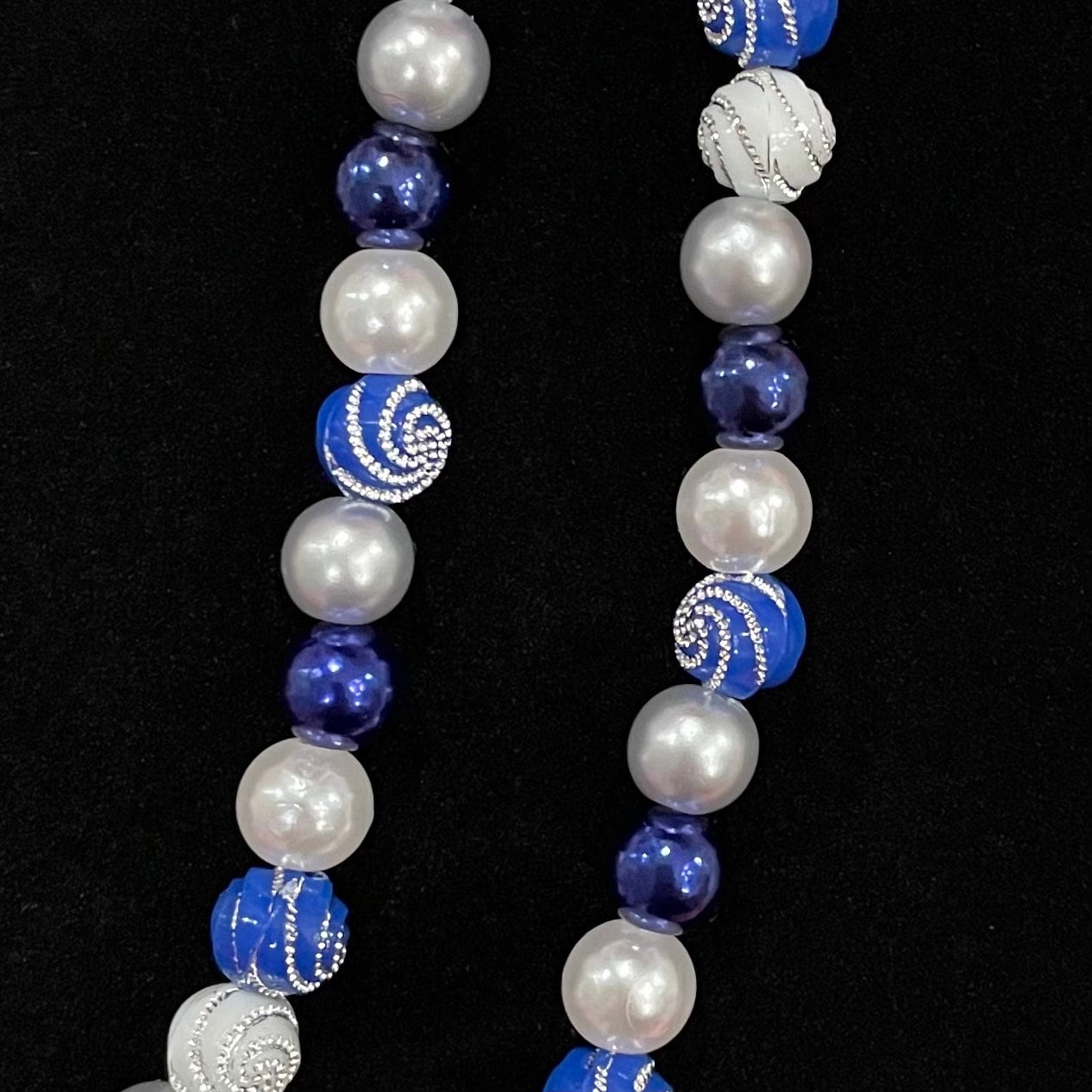 Dark Blue Watch Necklace Pendant Compatible With Apple Watch Made With Imitation Pearls, Acrylic, and Rhinestone Beads