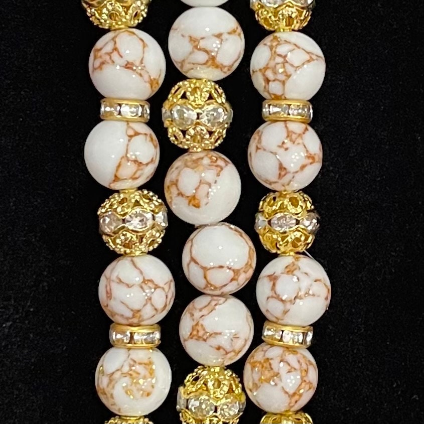 Gold Vein Howlite Watch Band Compatible with Apple Watch Made with Rhinestone Beads