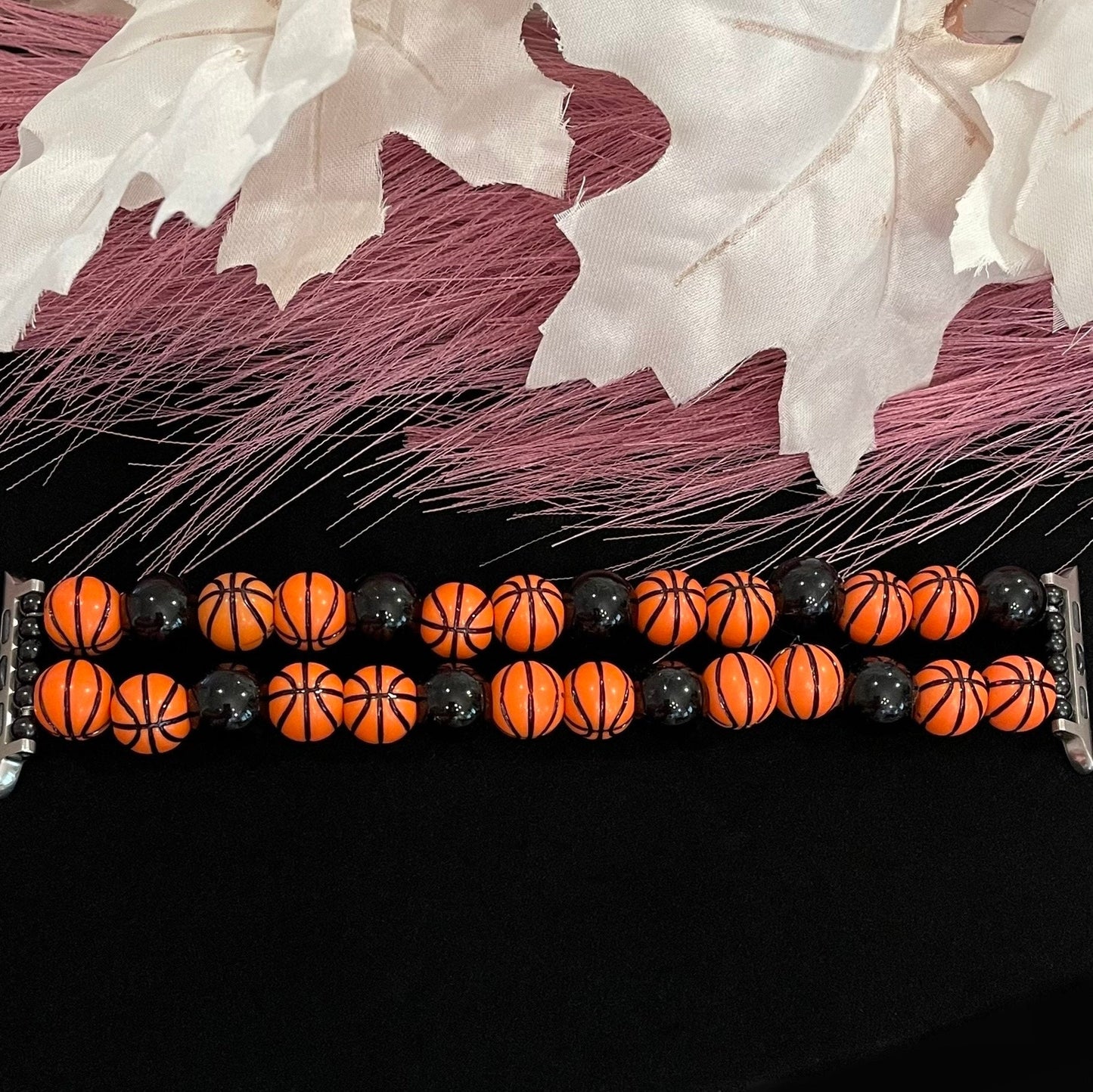 Custom Basketball Watch Band for Apple & Samsung Watches – Sports-Themed Beaded Bracelet