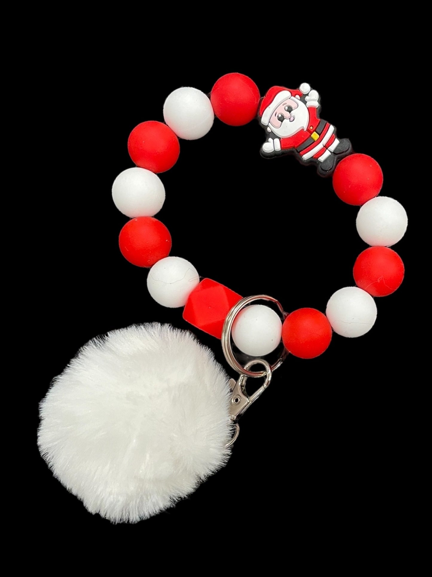 Festive Christmas Holiday Silicone Wristlet Keychain with Tassel or Pom, Winter Wristlet