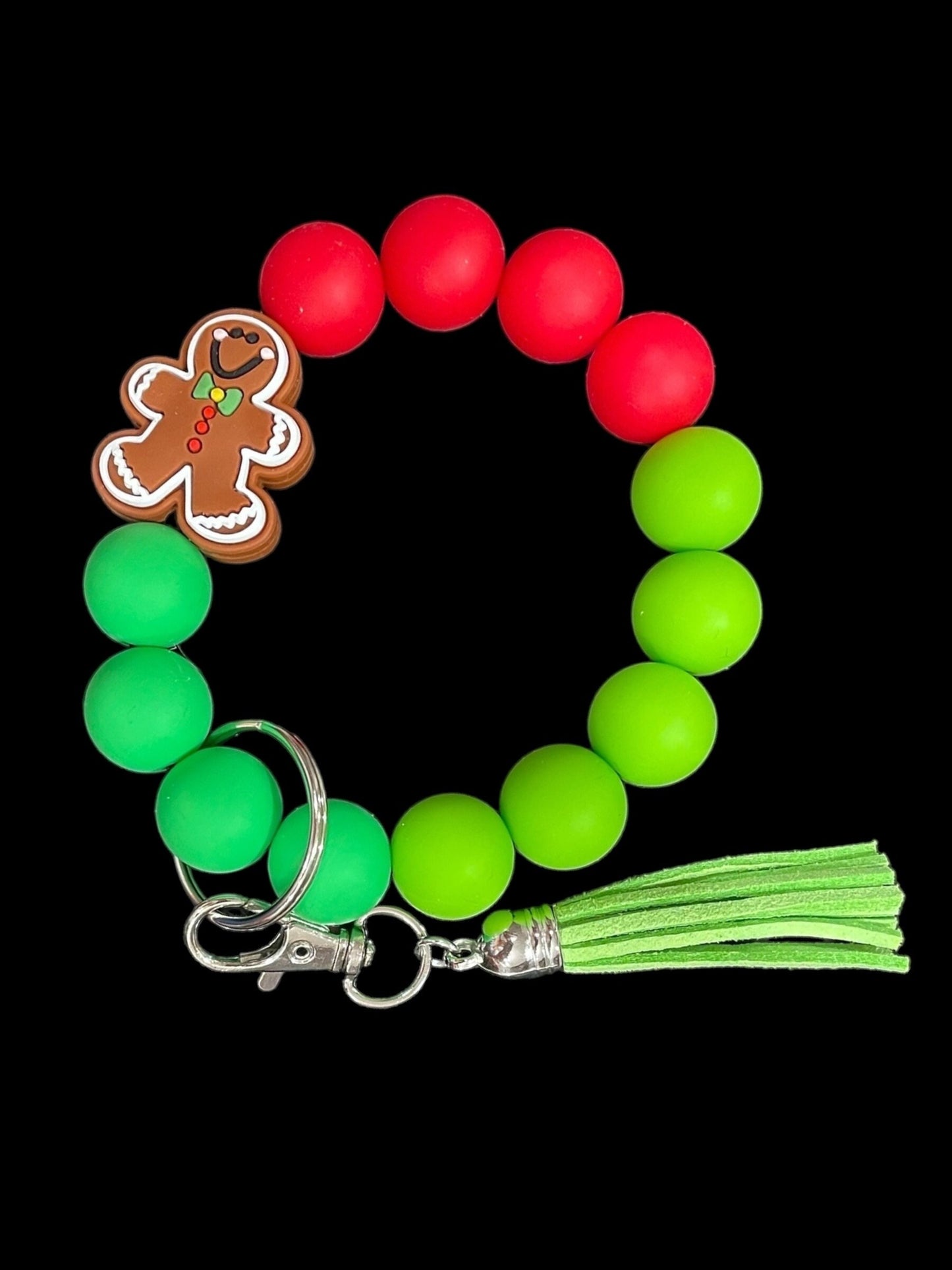 Festive Christmas Holiday Silicone Wristlet Keychain with Tassel or Pom, Winter Wristlet