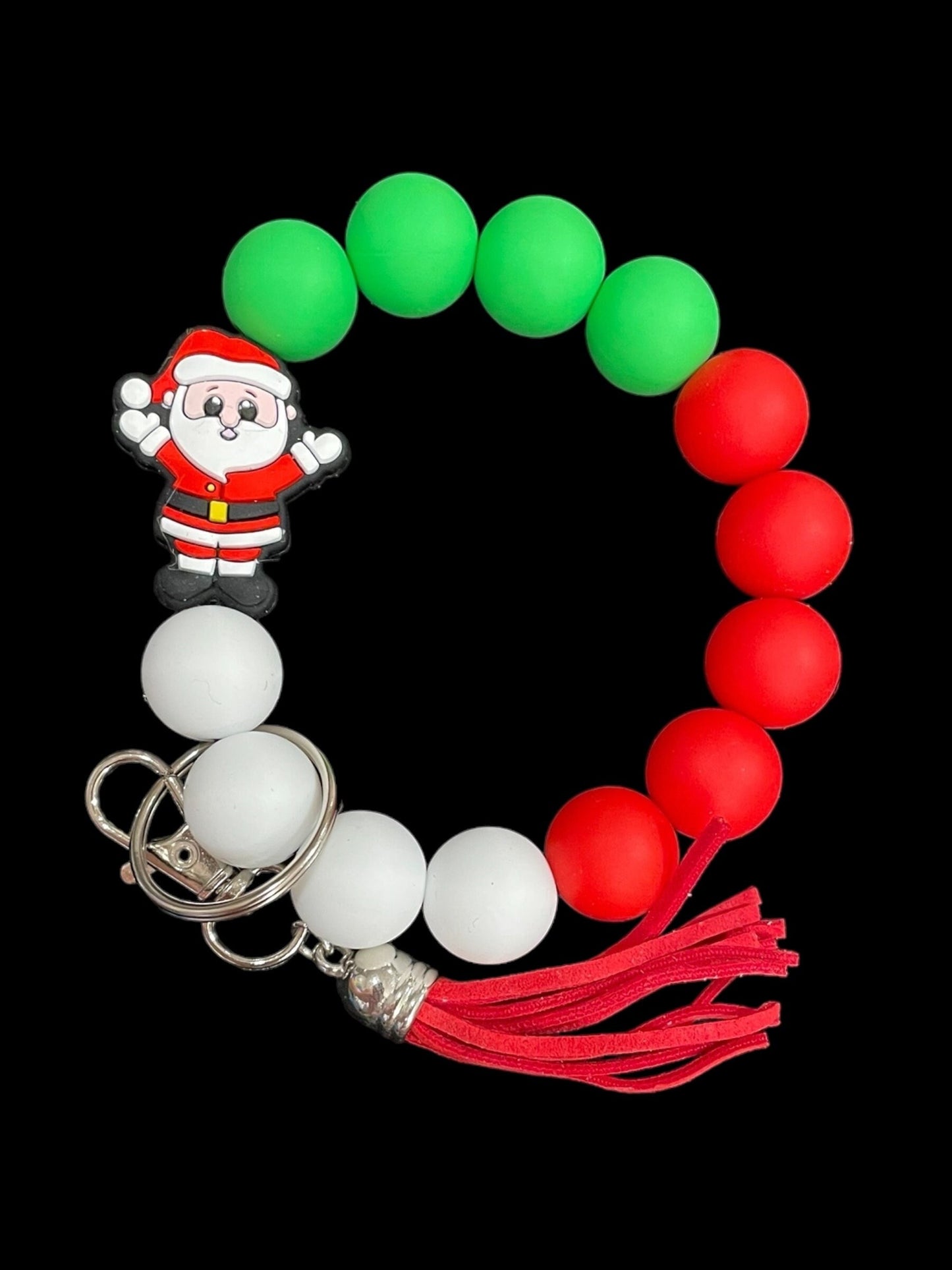 Festive Christmas Holiday Silicone Wristlet Keychain with Tassel or Pom, Winter Wristlet