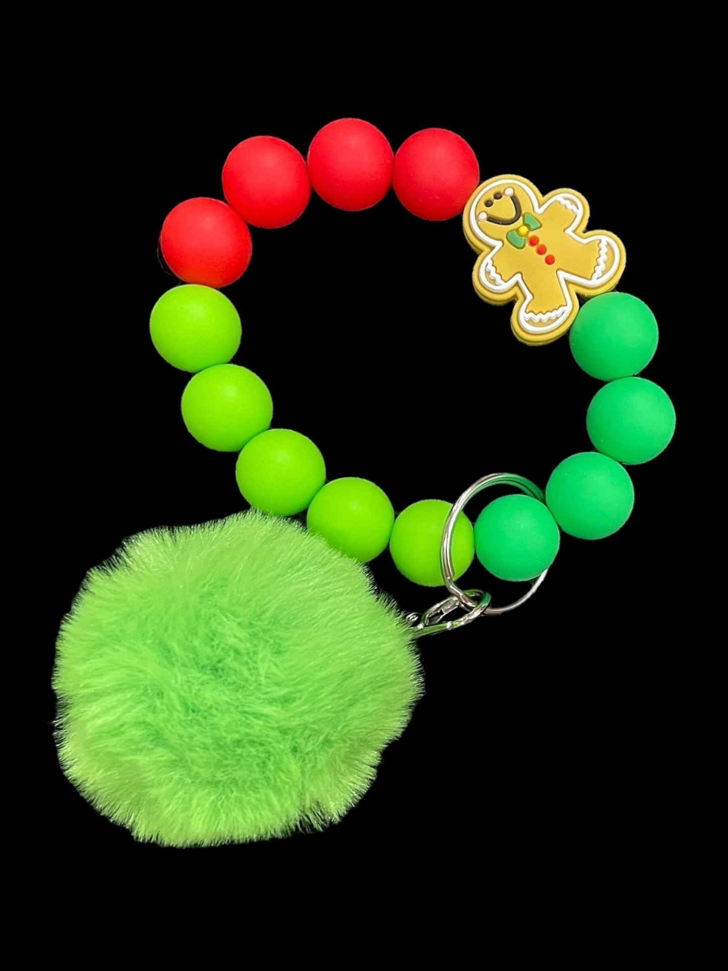 Festive Christmas Holiday Silicone Wristlet Keychain with Tassel or Pom, Winter Wristlet