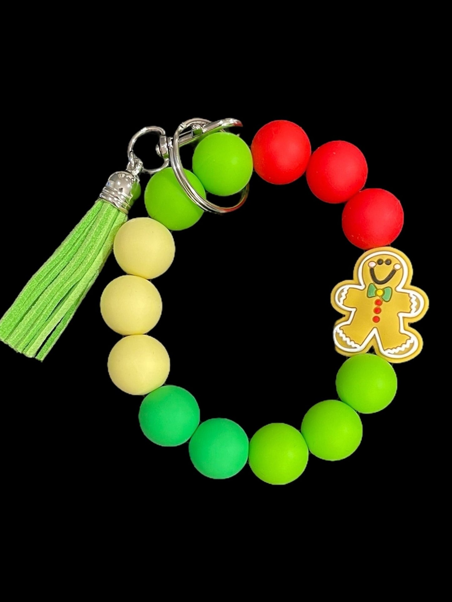 Festive Christmas Holiday Silicone Wristlet Keychain with Tassel or Pom, Winter Wristlet