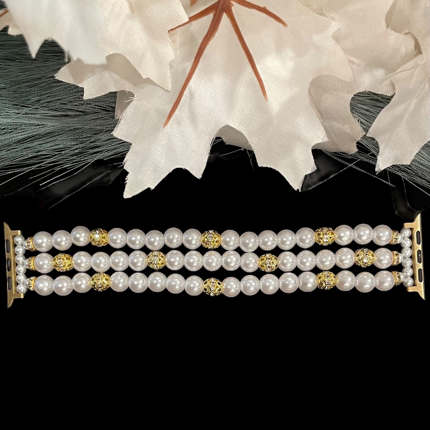 Custom Imitation Pearl Watch Bracelet for Apple & Samsung Watches – Elegant Beaded Band