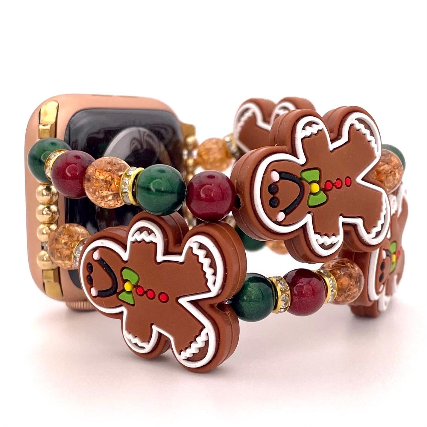 Gingerbread Man Watch Band Compatible with Apple Watch Made with Silicone Gingerbread Men and Acrylic Beads, Custom Sizing!