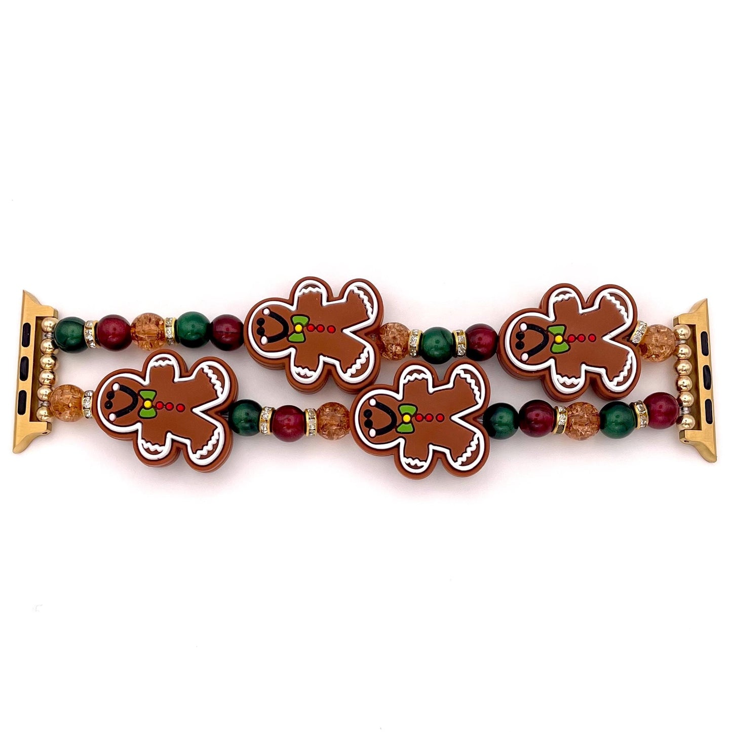 Gingerbread Man Watch Band Compatible with Apple Watch Made with Silicone Gingerbread Men and Acrylic Beads, Custom Sizing!