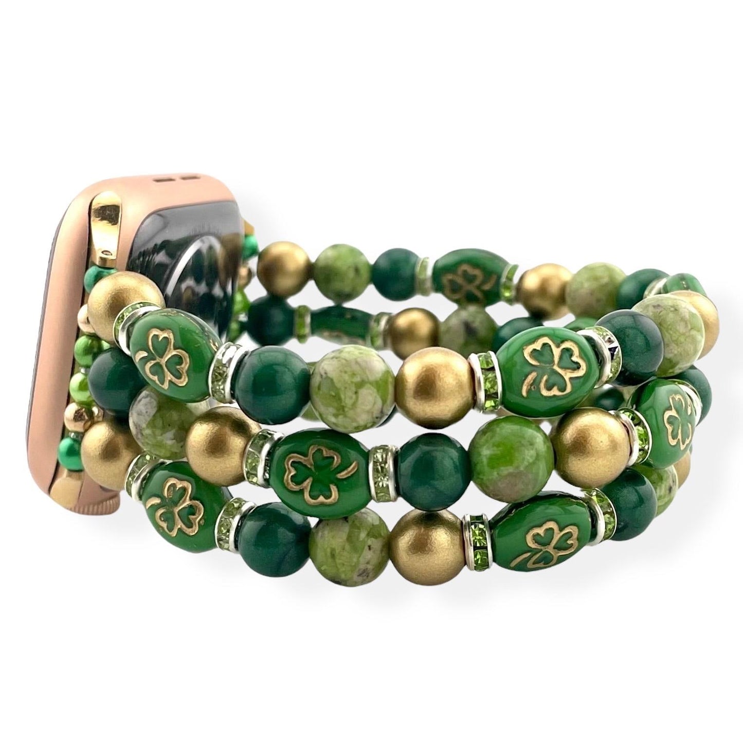 Lucky Shamrock Beaded Watch Band | Handmade Smartwatch Strap for Apple & Samsung Watches