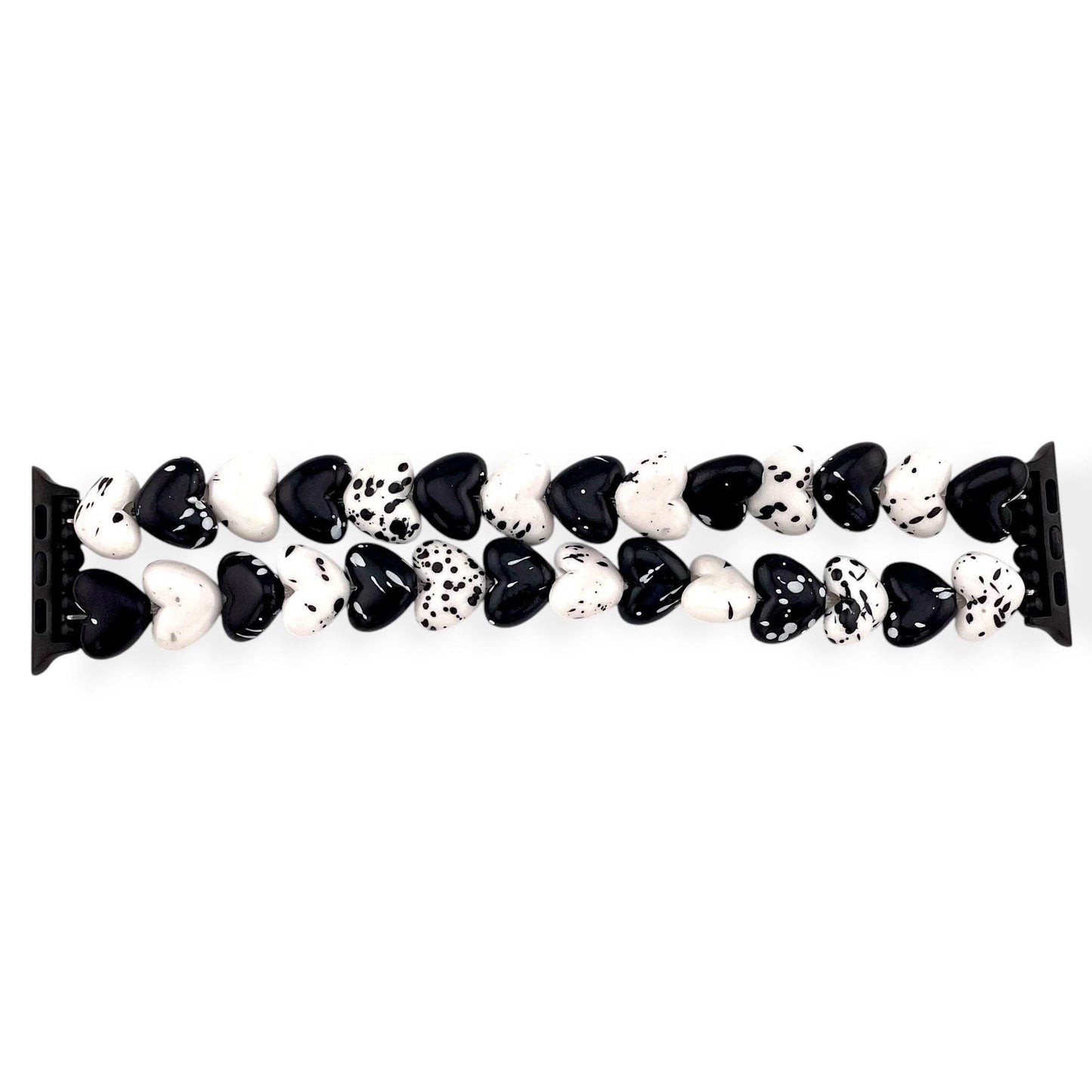 Black and White Heart Beaded Watch Band β Stretch Bracelet Strap for Apple Watch and Samsung Galaxy Watch