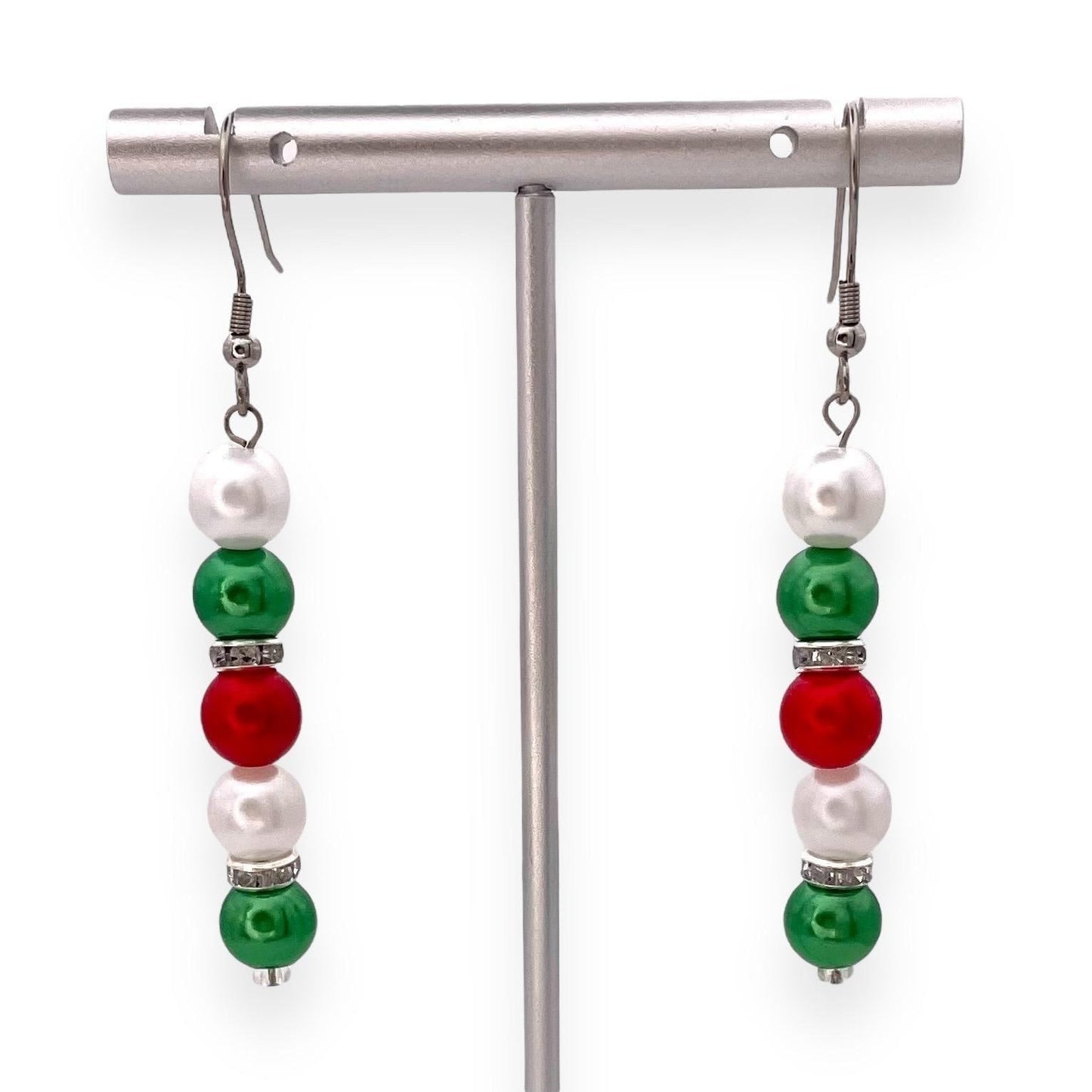 Festive Holiday Candy Cane & Swirl Beaded Earrings – Red, Green, and White Christmas Jewelry