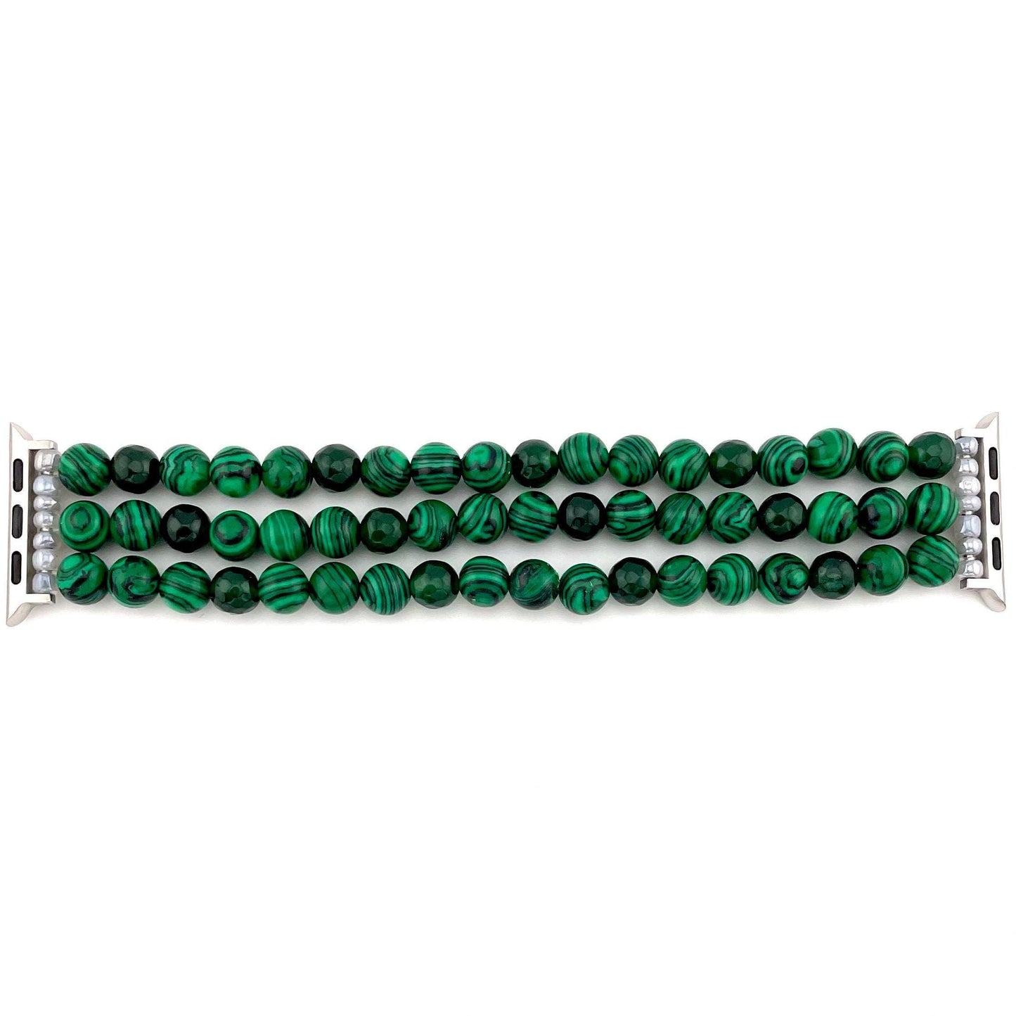 Custom Green Malachite Stone and Glass Beaded Apple Watch Band – Multi-Strand Bracelet Style