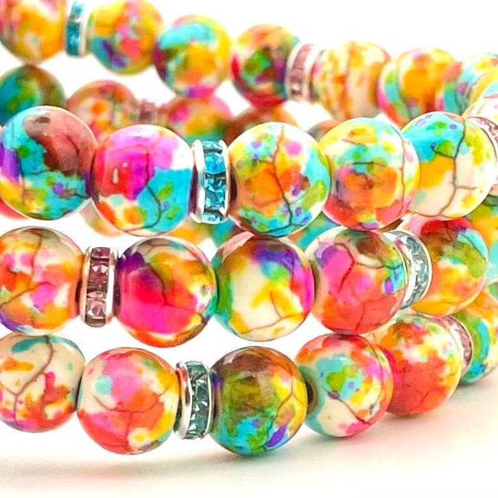 Multicolor Turquoise Beaded Apple Watch Band - Stretch Bracelet Design - Vibrant Jewelry Accessory