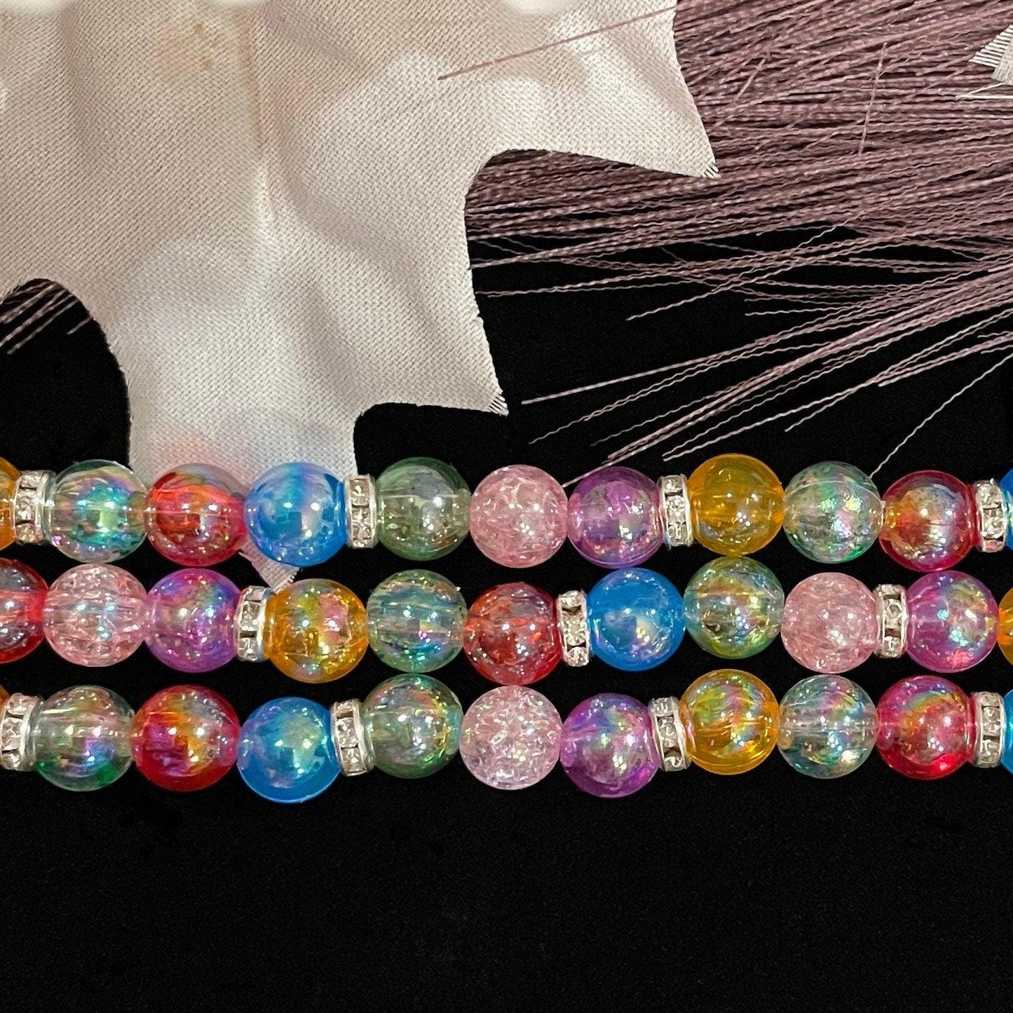 Rainbow Watch Band Compatible with Apple Watch with Acrylic, Imitation Pearl, and Rhinestone Beads