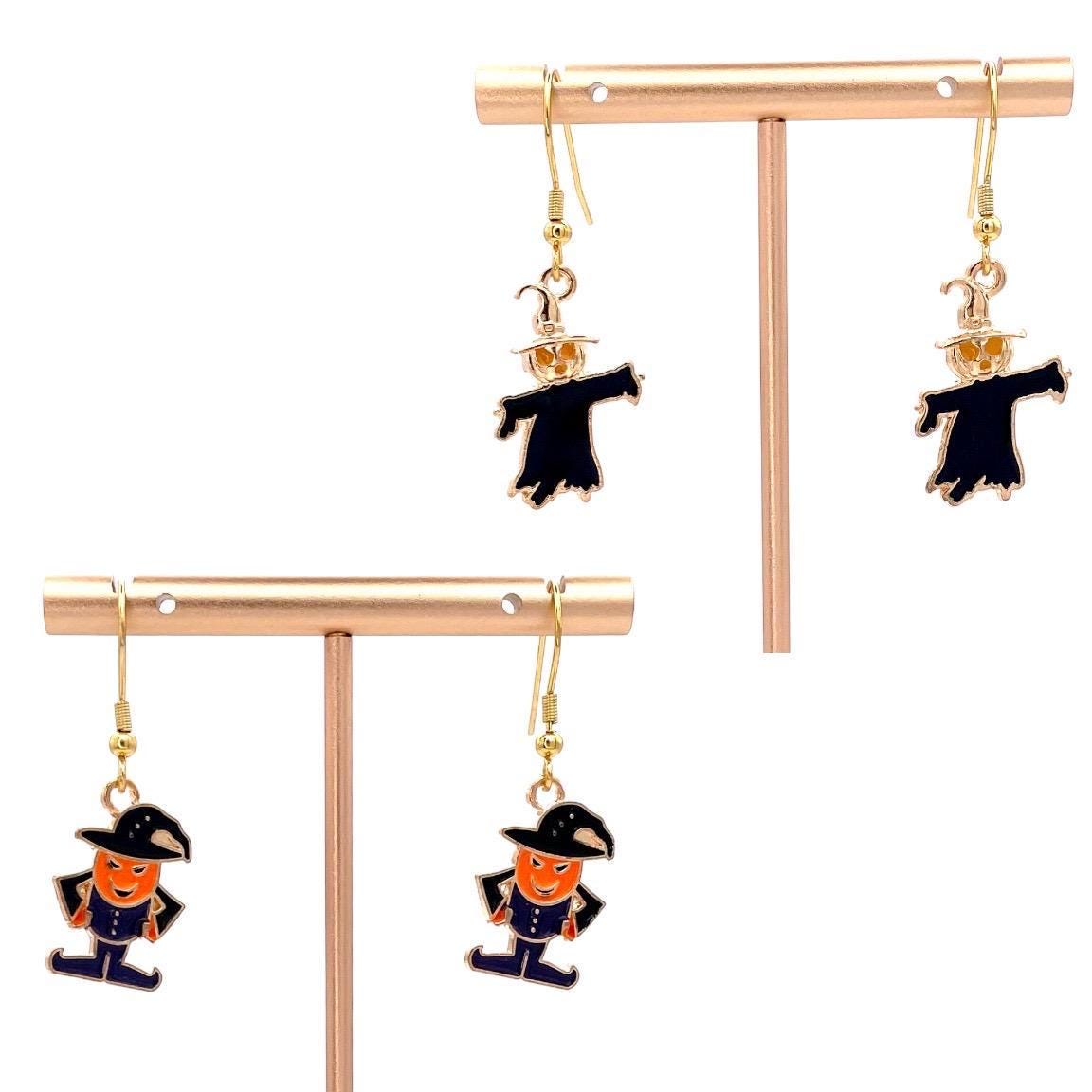 Fall Halloween Scarecrow or Pumpkin Man Earrings Made with Gold Finished Stainless Steel Earring Hooks