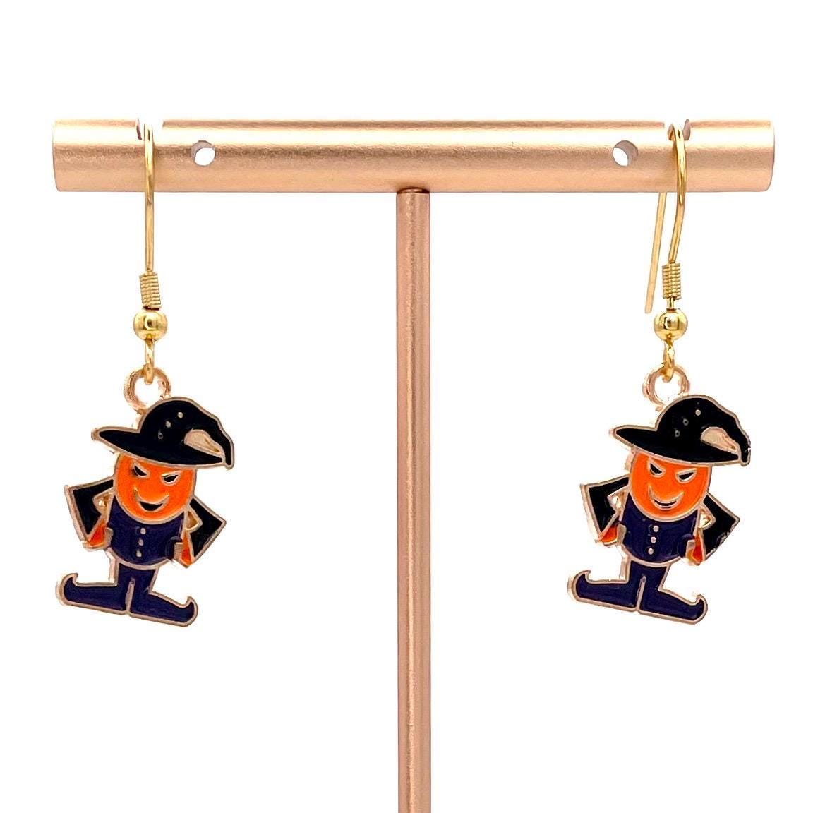 Fall Halloween Scarecrow or Pumpkin Man Earrings Made with Gold Finished Stainless Steel Earring Hooks
