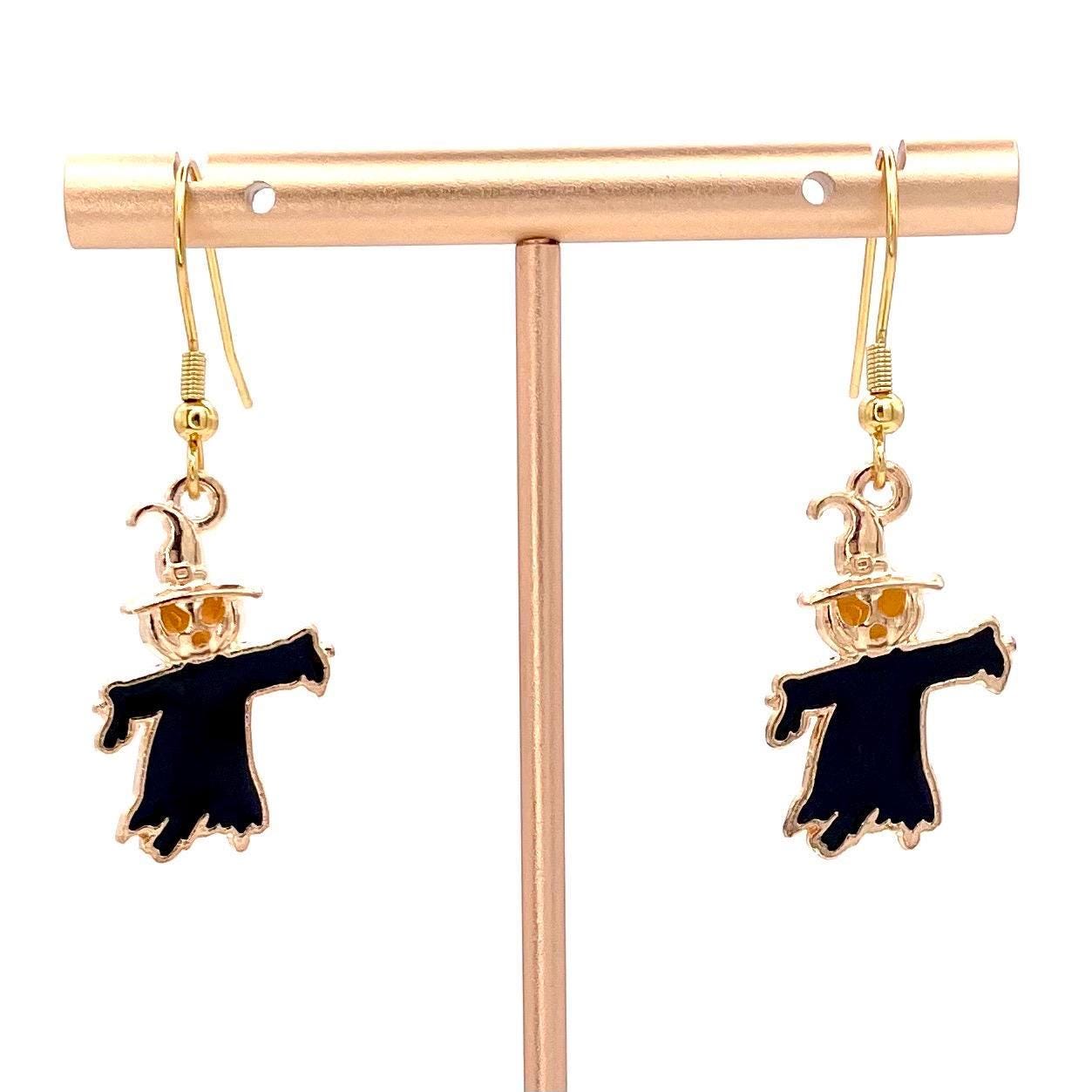 Fall Halloween Scarecrow or Pumpkin Man Earrings Made with Gold Finished Stainless Steel Earring Hooks