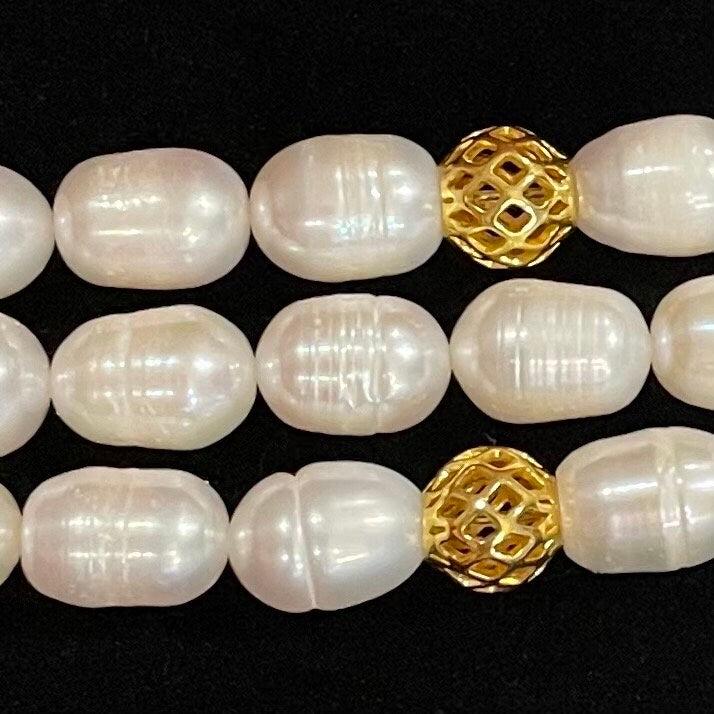 Cultured Freshwater Pearl Watch Band Compatible with Apple Watch with 18 Karat Gold Plated Beads, Custom Sizing!