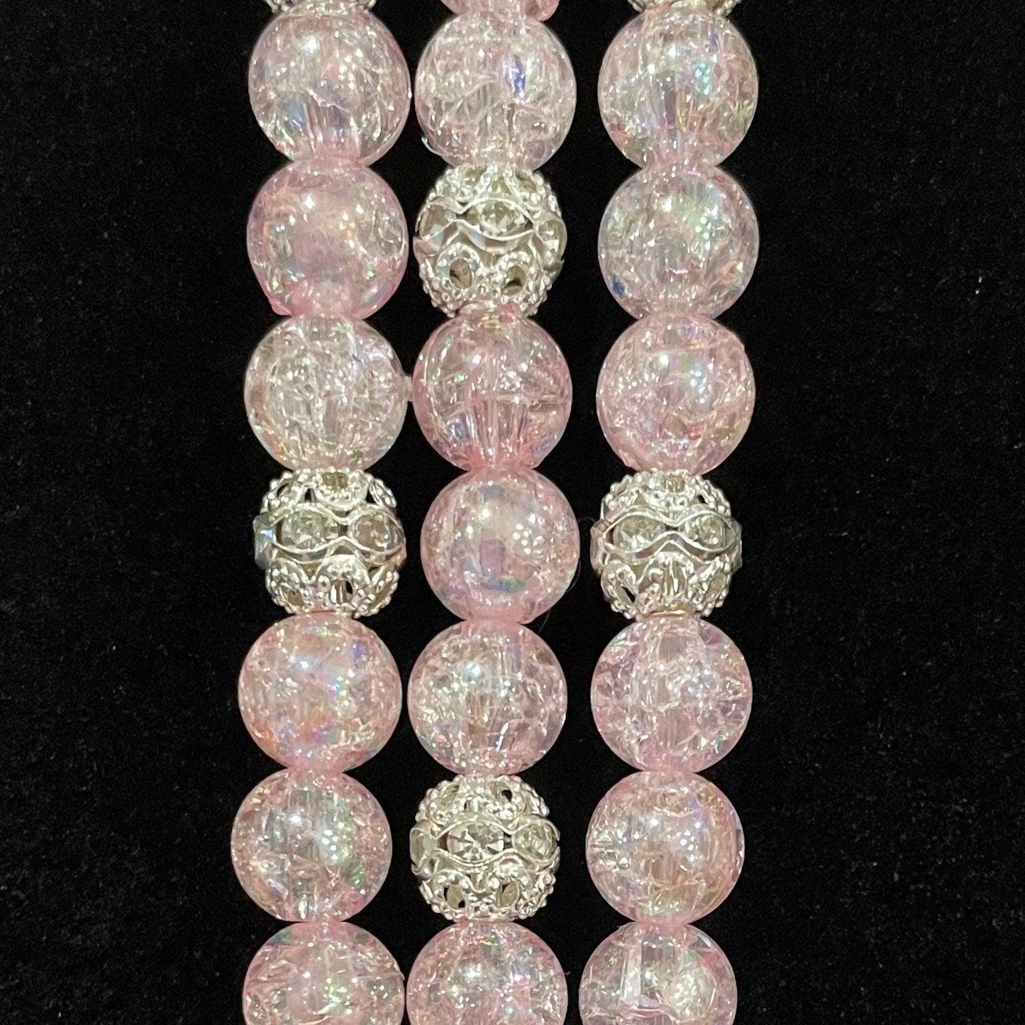 Pink Watch Band Compatible with Apple Watch with Acrylic Crackle and Rhinestone Beads