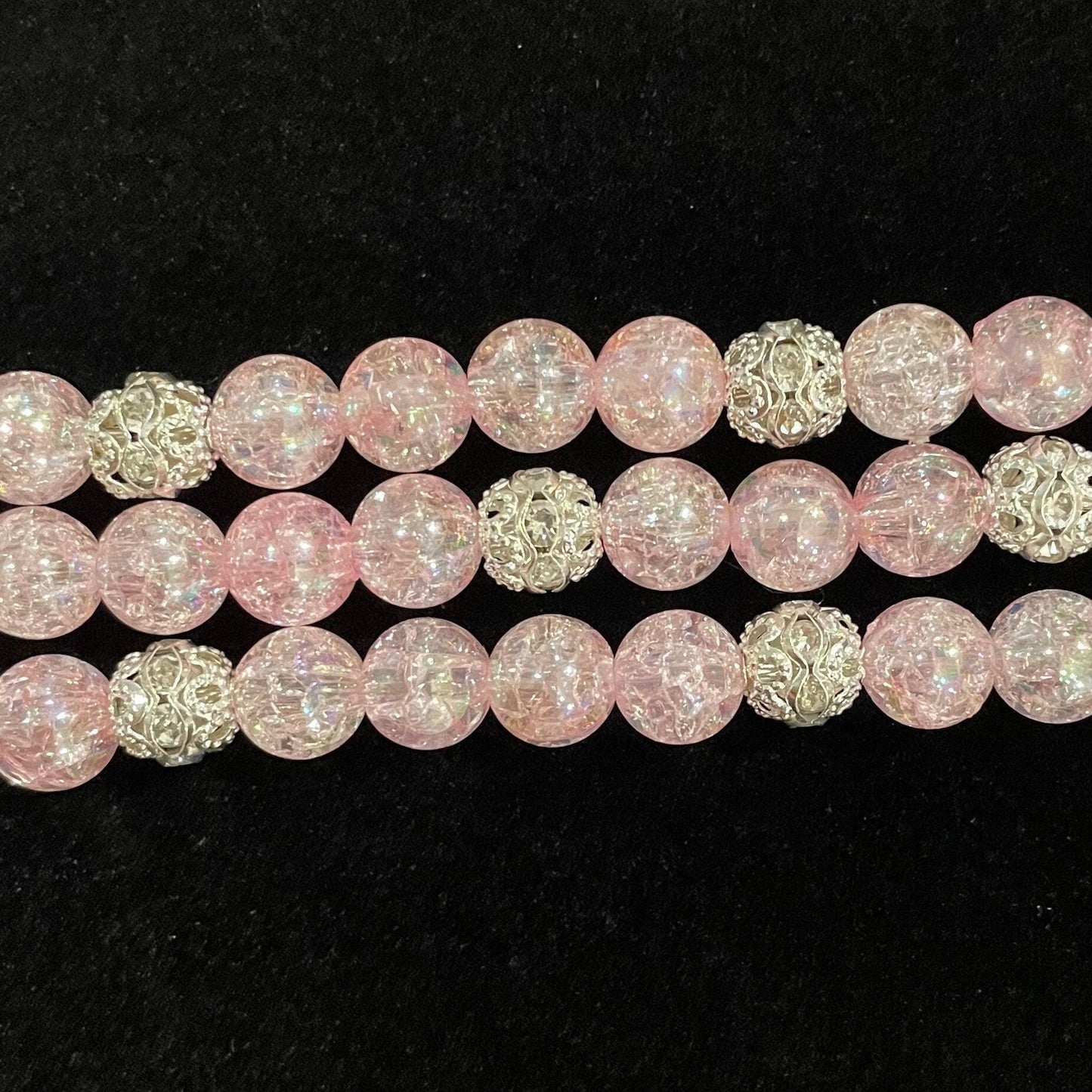 Pink Watch Band Compatible with Apple Watch with Acrylic Crackle and Rhinestone Beads