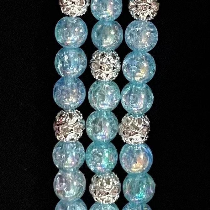 Blue Watch Band Compatible with Apple Watch with Acrylic Crackle and Rhinestone Beads