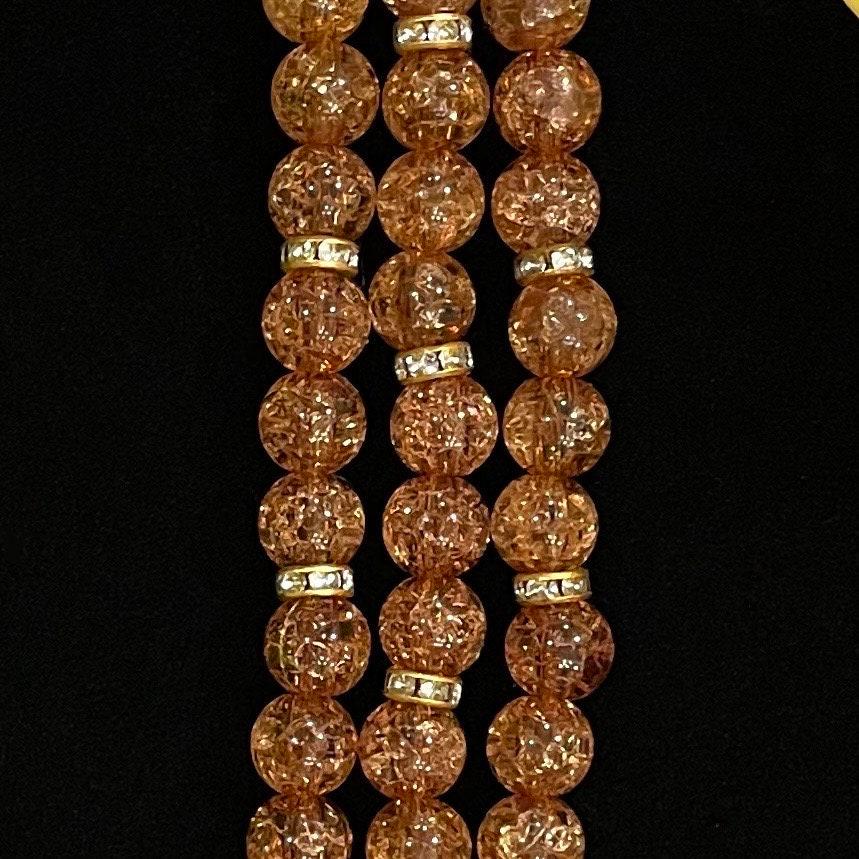 Fall Tan/Brown Watch Band Compatible with Apple Watch Made With Crackle Acrylic, Imitation Pearl, and Rhinestone Beads