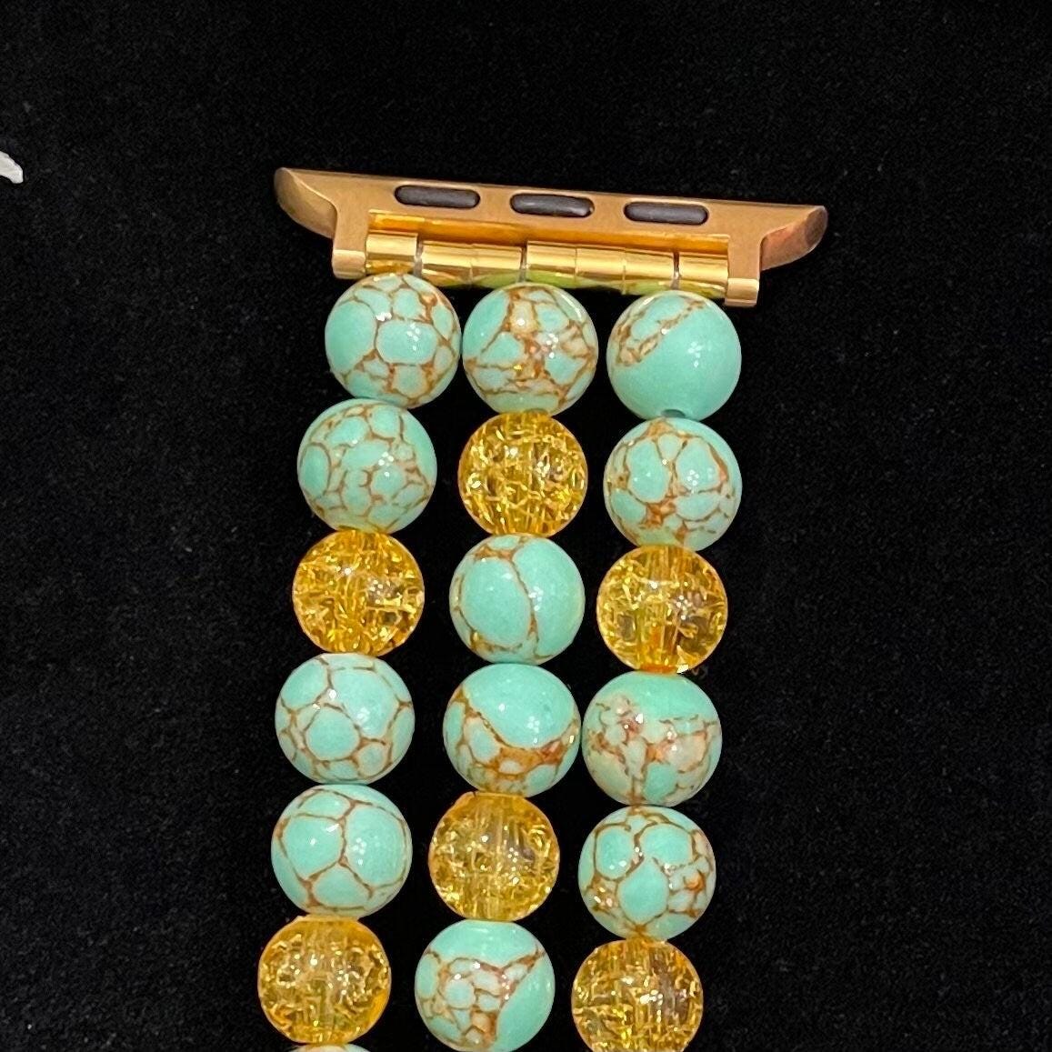 Mint Watch Band Compatible with Apple Watch Made with Howlite and Acrylic Crackle Beads