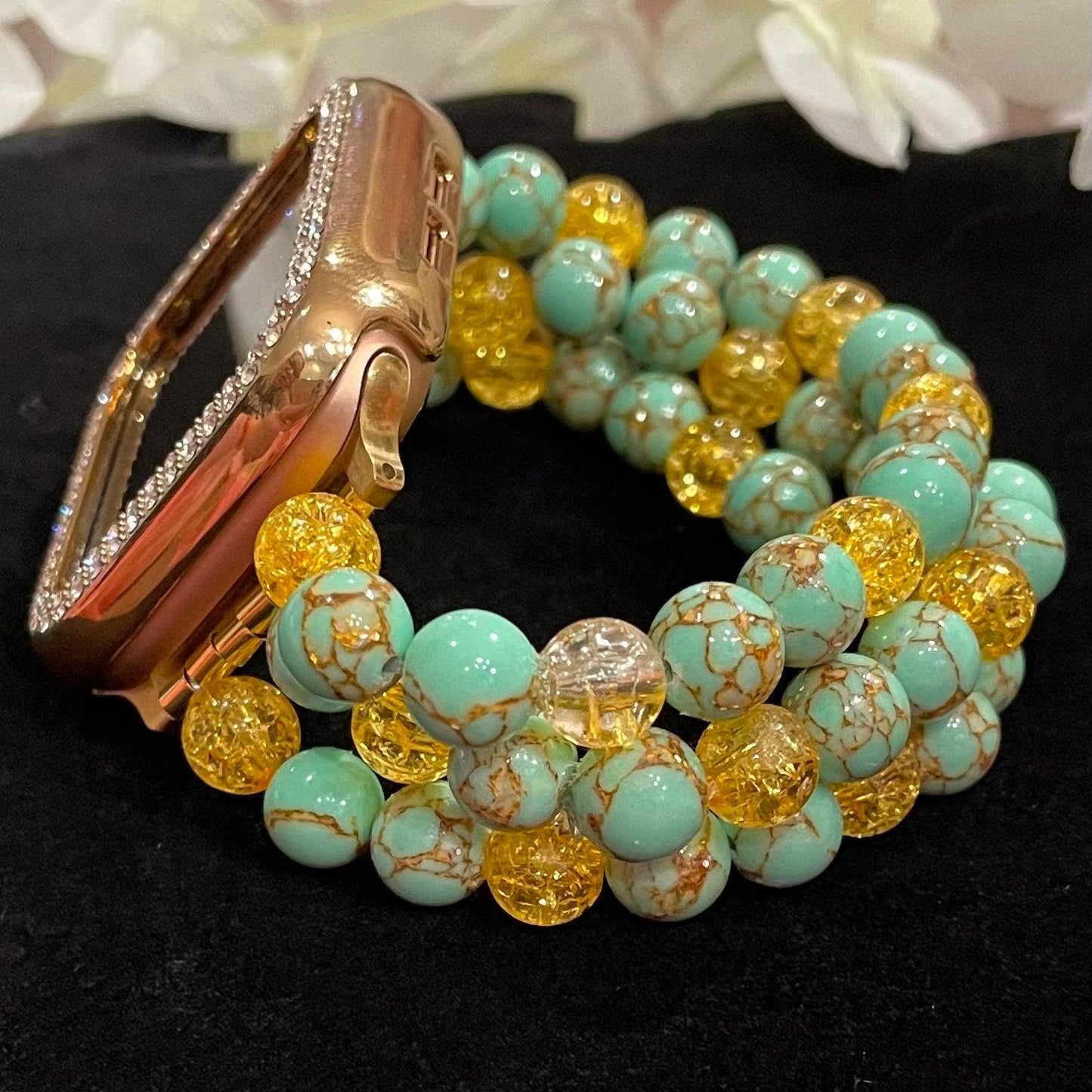 Mint Watch Band Compatible with Apple Watch Made with Howlite and Acrylic Crackle Beads
