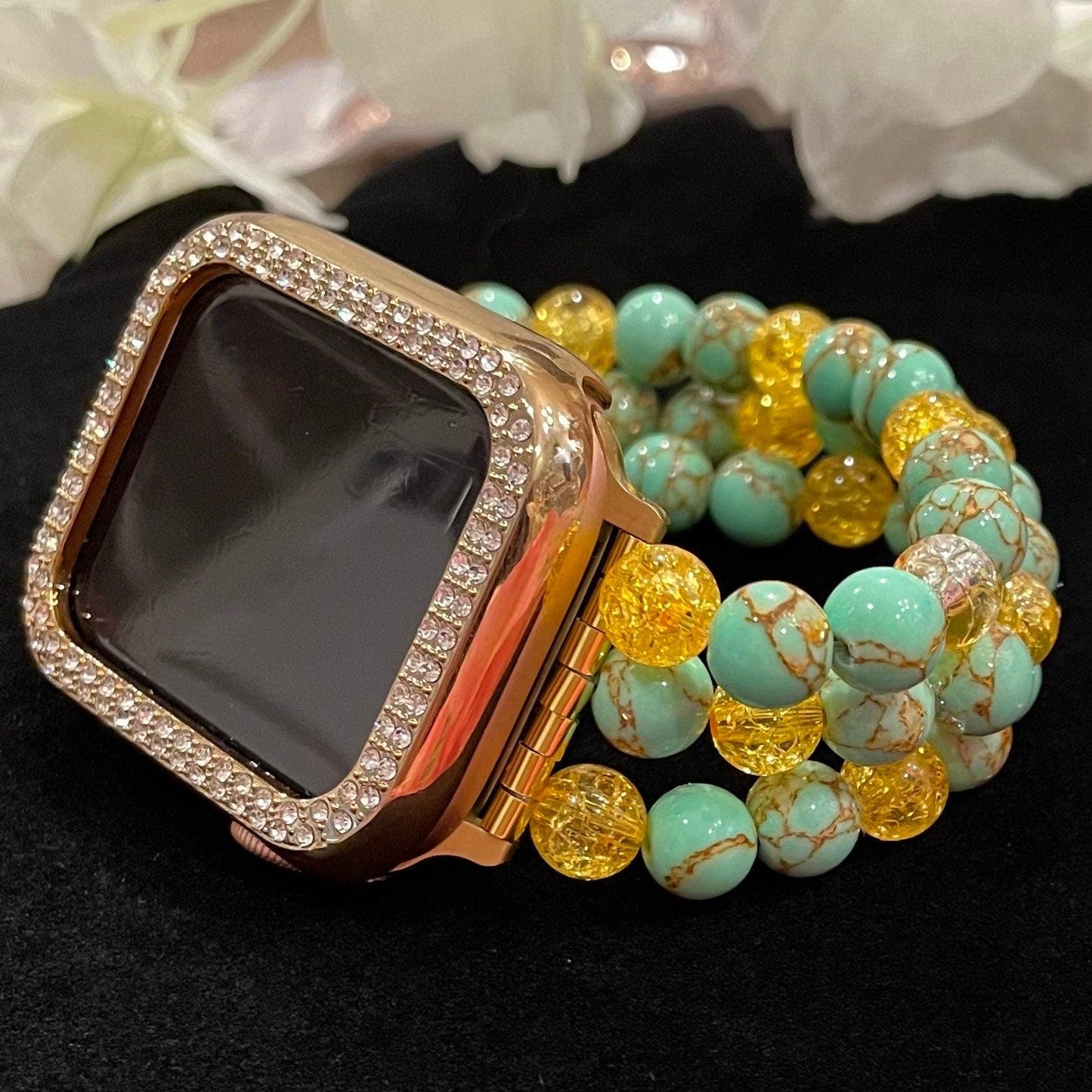 Mint Watch Band Compatible with Apple Watch Made with Howlite and Acrylic Crackle Beads