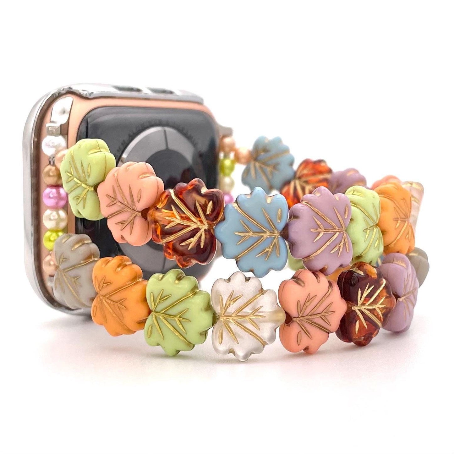 Colorful Leaf Watch Band Compatible with Apple Watch Made with Acrylic Beads