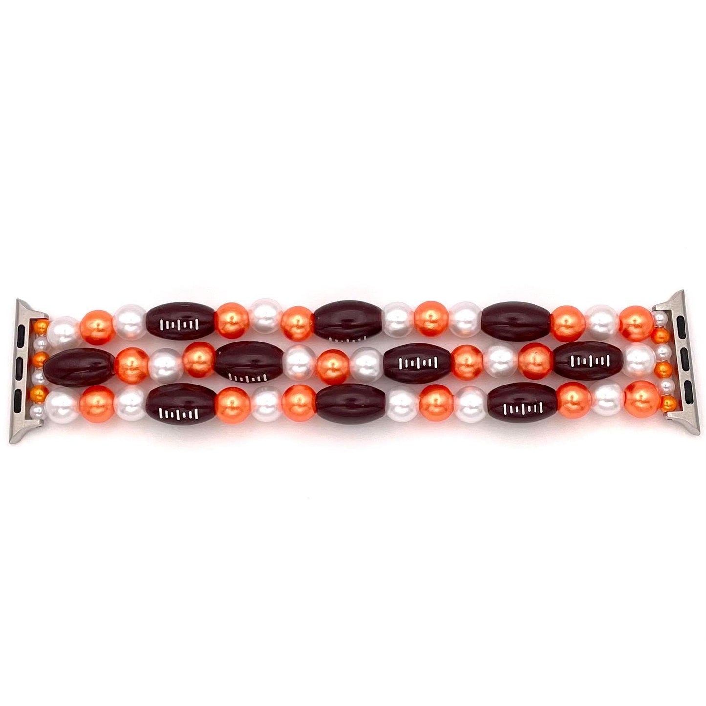 Customizable Football Watch Band Compatible with Apple Watch with Acrylic Football and Imitation Pearl Beads, Choose Your Team Colors!