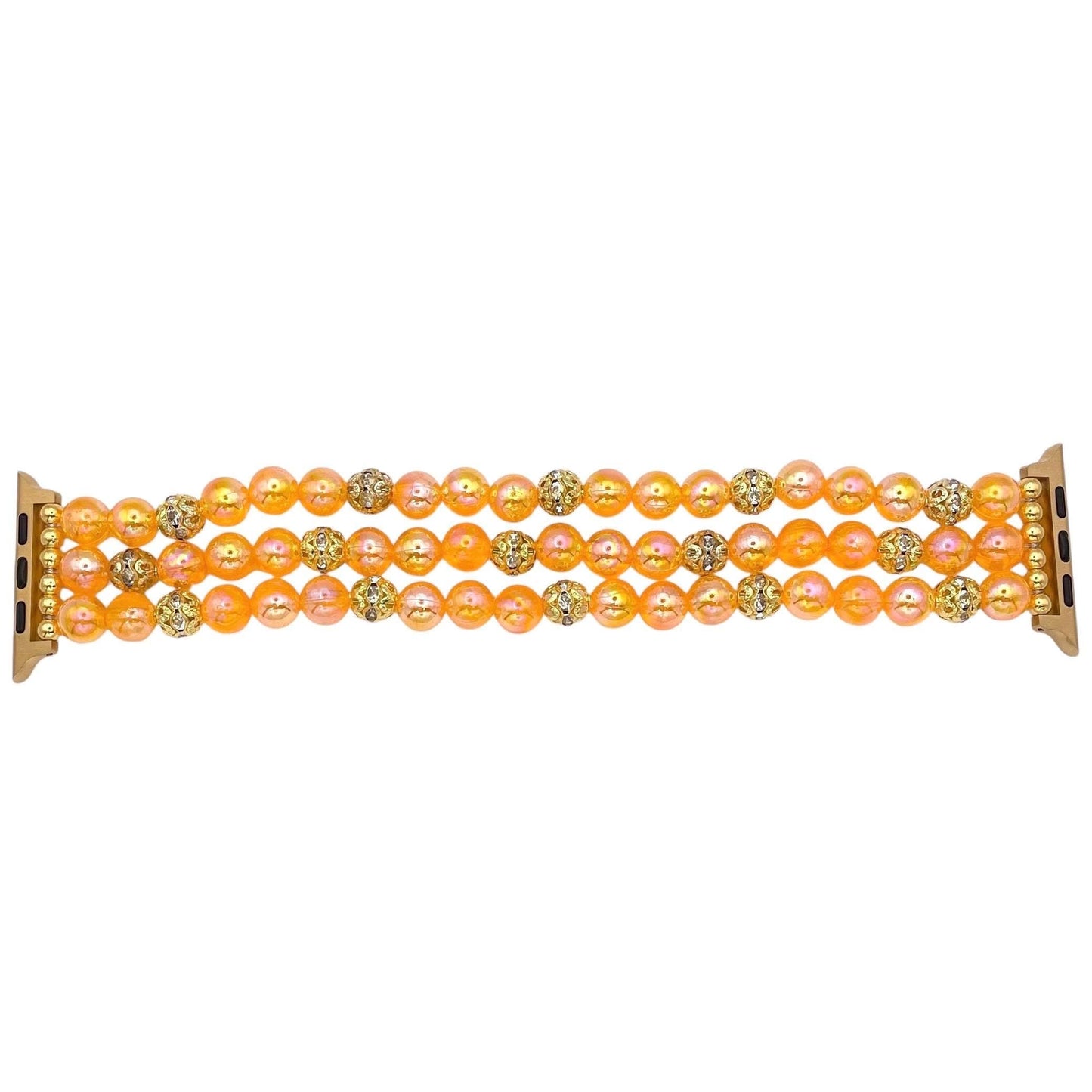Orange Transparent Watch Band Bracelet Compatible with Apple Watch Made with Acrylic and Rhinestone Beads